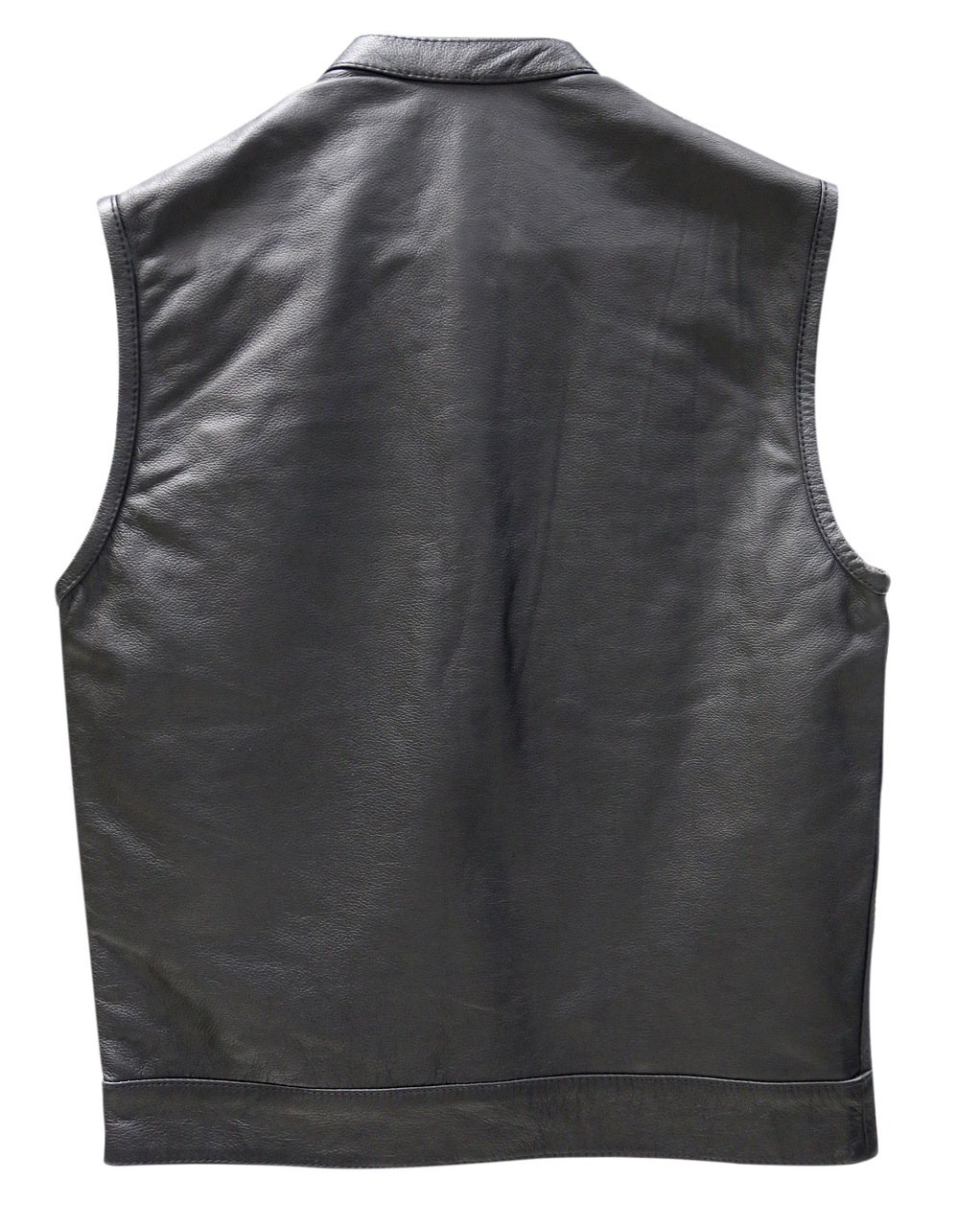 Men's Motorcycle Leather Vest with Zipper & Button Closure, Gun Pockets, MC Club Style, 1 Panel Back - Size 8XL (70