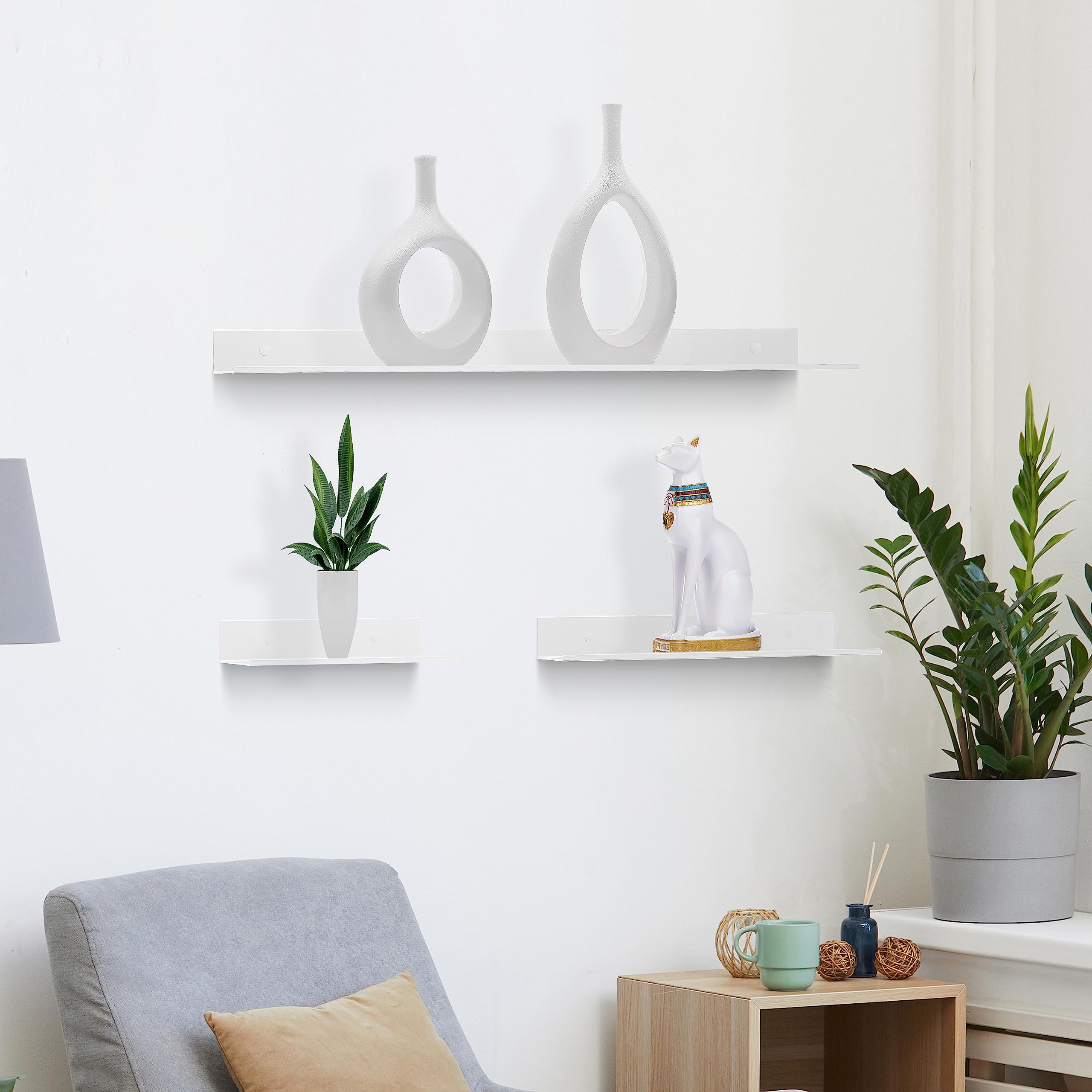 Z Metnal Floating Wall Shelves - 2 Pack White Aluminum Bathroom Storage Shelves (20 Inch) - Perfect for Bathroom Organization, Kitchen Storage & Home Decor