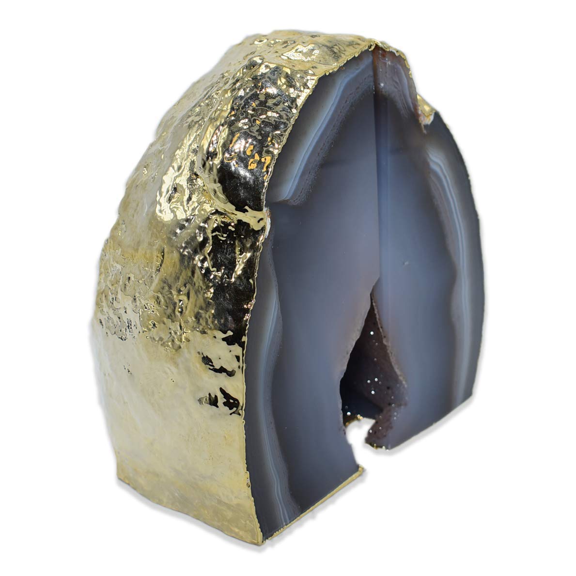 Gold-Rimmed Agate Bookends Set of 2 - Non-Slip Natural Stone Book Stoppers with Crystal Decor (2.5x6x5 in, 2-3 lbs) - Perfect for Home Office, Bookshelf Decor, and Gift Ideas