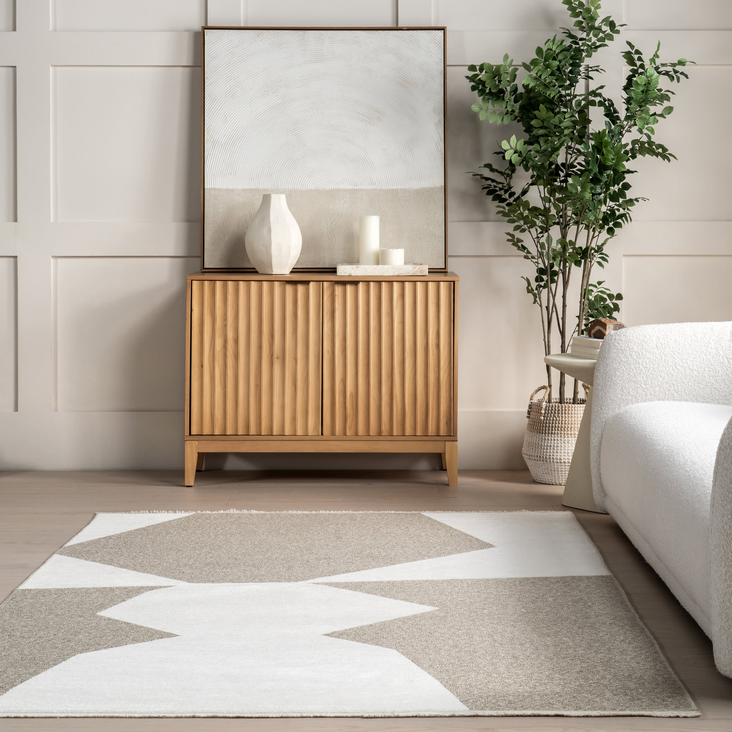 Evi Geometric Reversible Washable Rug - Non-Slip Living Room Carpet, Soft Beige Bohemian Area Rug for Bedroom, Nursery, Dorm - Home Decor & Floor Mat