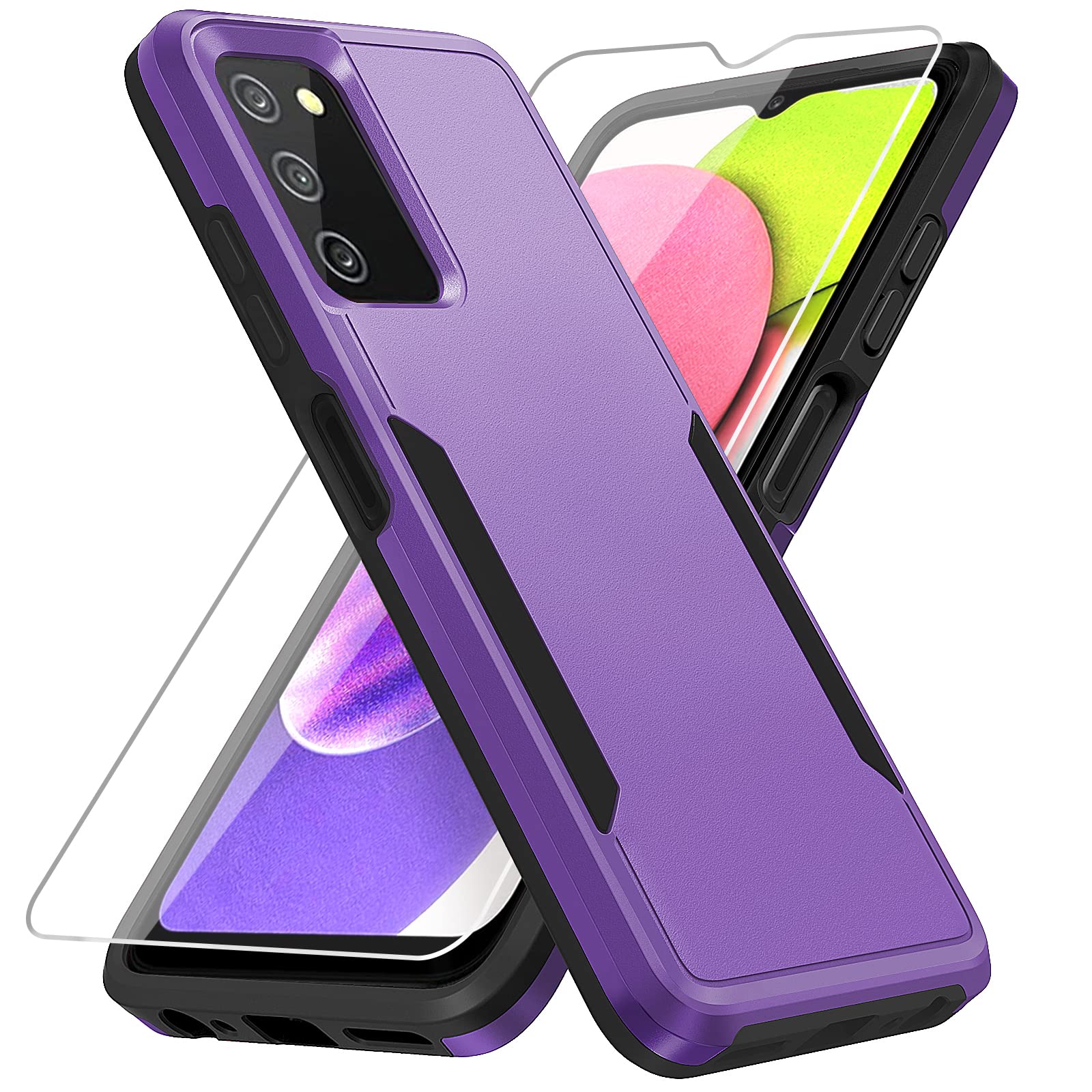 **Military-Grade Shockproof Case for Samsung Galaxy A03S with Screen Protector | Heavy-Duty Rugged Protective Cover | Drop Tested & Durable | Purple – Perfect for Outdoor, Work & Everyday Use**