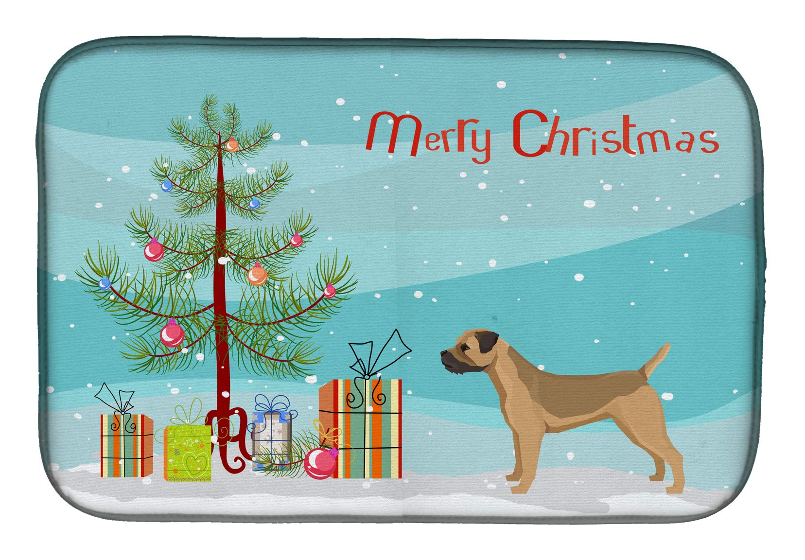 Border Terrier Christmas Dish Drying Mat - Absorbent Kitchen Counter Pad (14x21