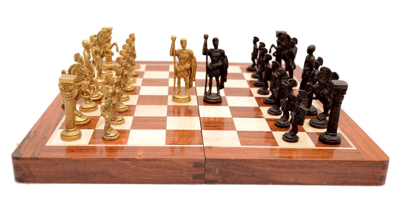 Handcrafted Roman Brass Chess Set with Wooden Board - Premium Collectible Chess Game for Adults & Kids | Perfect for Home Decor, Gifts, and Strategy Game Lovers