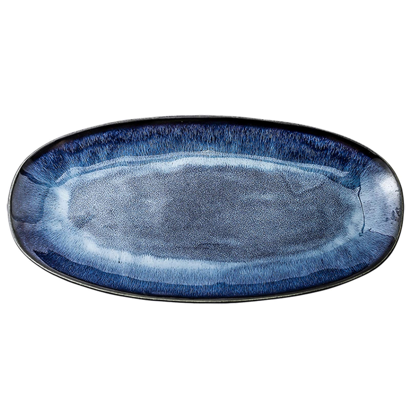Blue Porcelain Oval Dinner Plates - Elegant Serving Platters for Meat, Appetizers & Desserts | Perfect for Fish Dishes, Dinner Parties & Home Decor