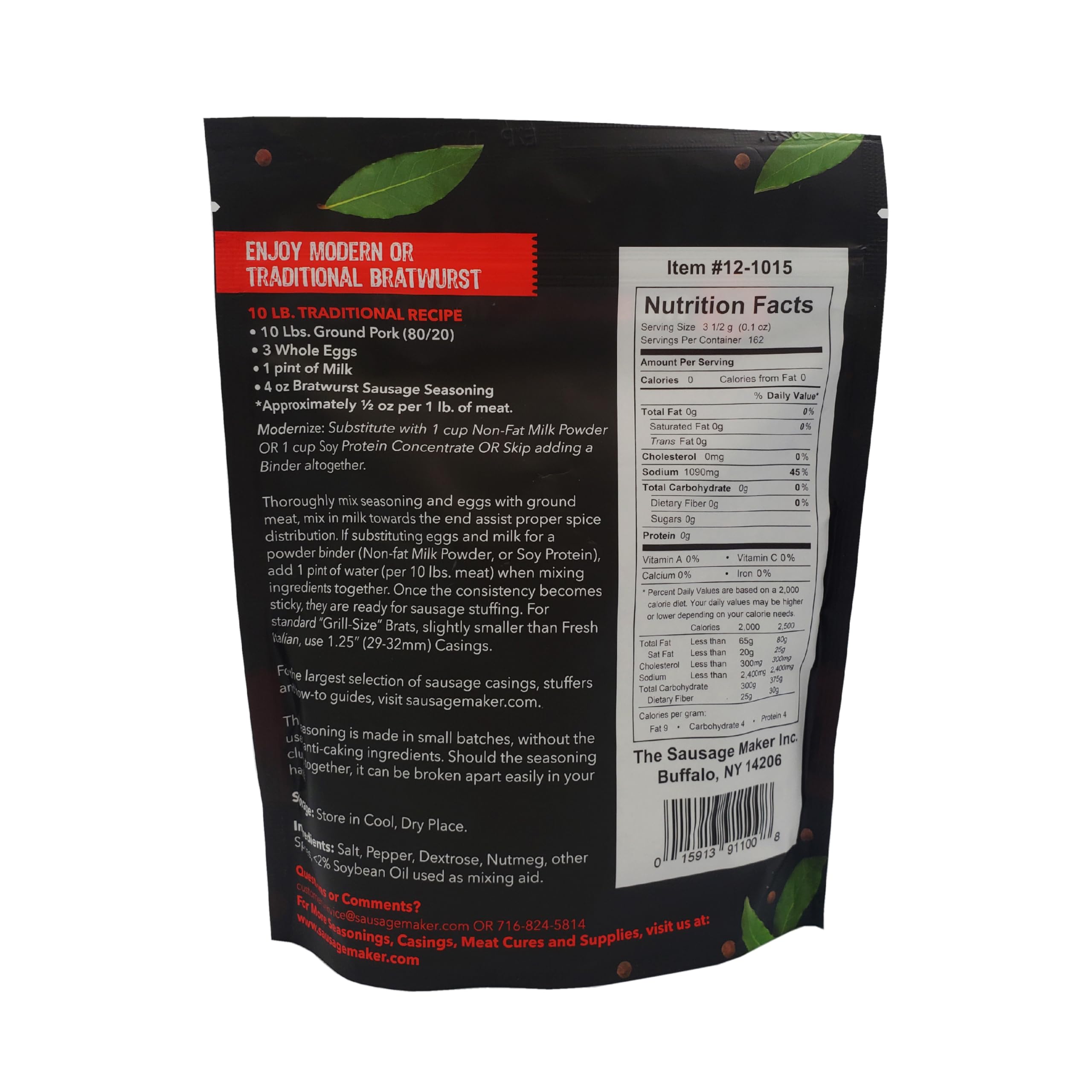 Premium Bratwurst Seasoning Mix - 1 lb. 4 oz. | Authentic German Sausage Spice Blend | Perfect for Grilling, BBQ & Homemade Sausages