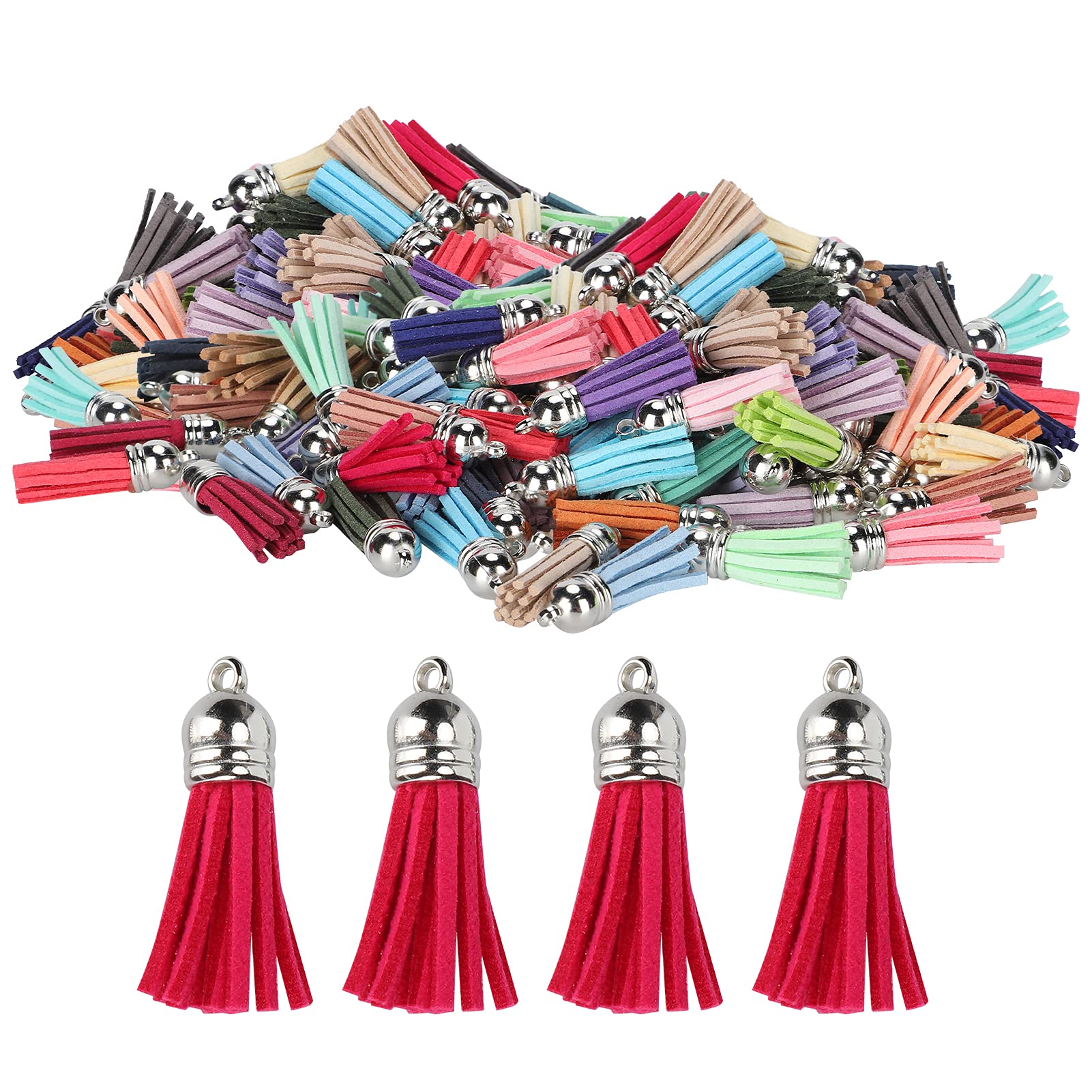 120Pcs Colorful Suede Leather Tassel Pendants for DIY Crafts - Keychain, Earring & Bag Charms - Perfect for Jewelry Making, Home Decor & Fashion Accessories