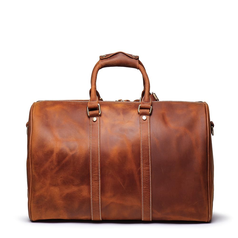 Premium Genuine Leather Men's Travel Duffle Bag - Cowhide Shoulder Bag for Gym, Sports, Weekend & Overnight Trips - Carry On Luggage (18 Inch, Brown) - Perfect for Business Travel, Workout & Outdoor Adventures