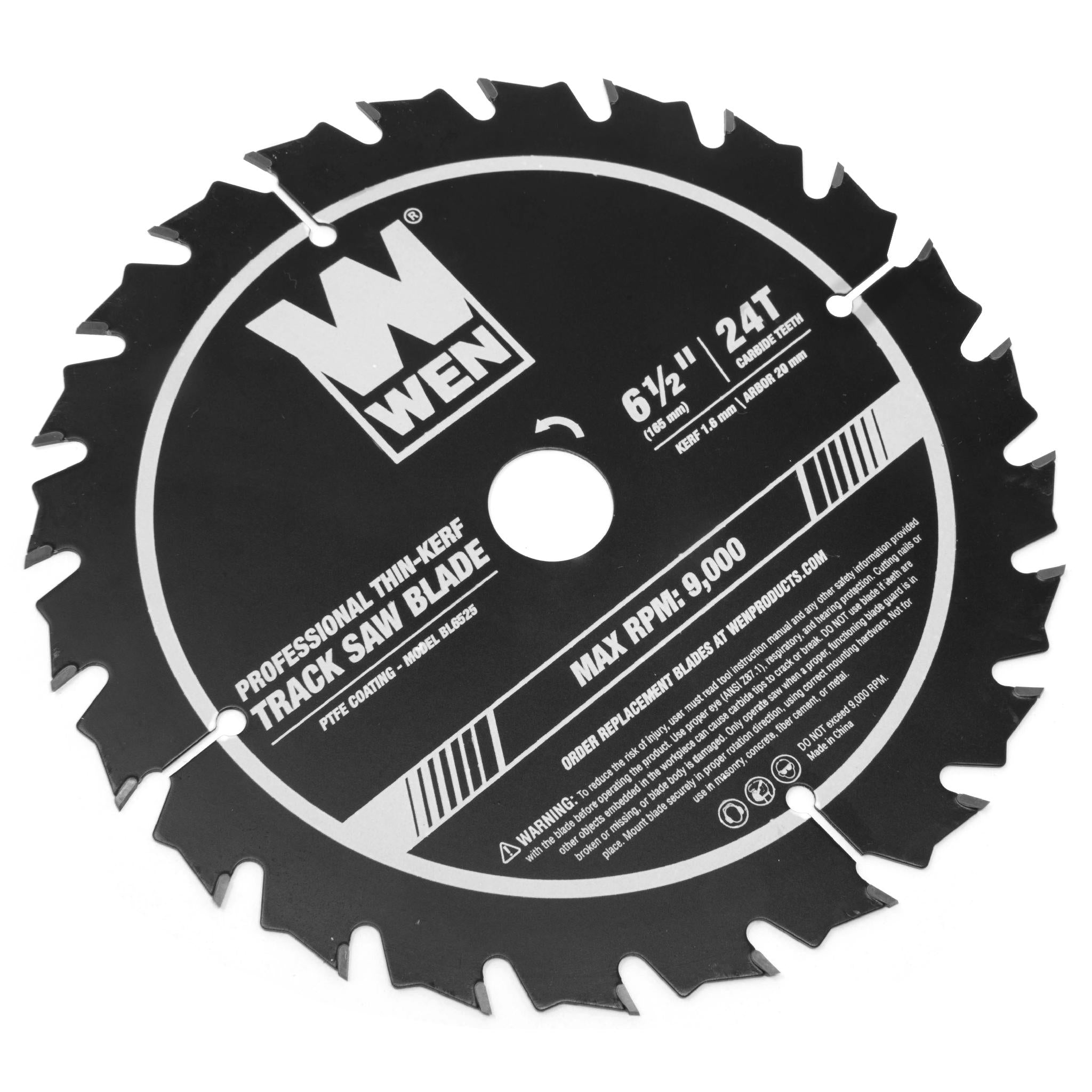 WEN BL6525 6.5 Inch 24-Tooth Carbide Tipped Thin Kerf Professional Track Saw Blade with PTFE Coating - Perfect for Woodworking, Plywood Cutting, and DIY Projects