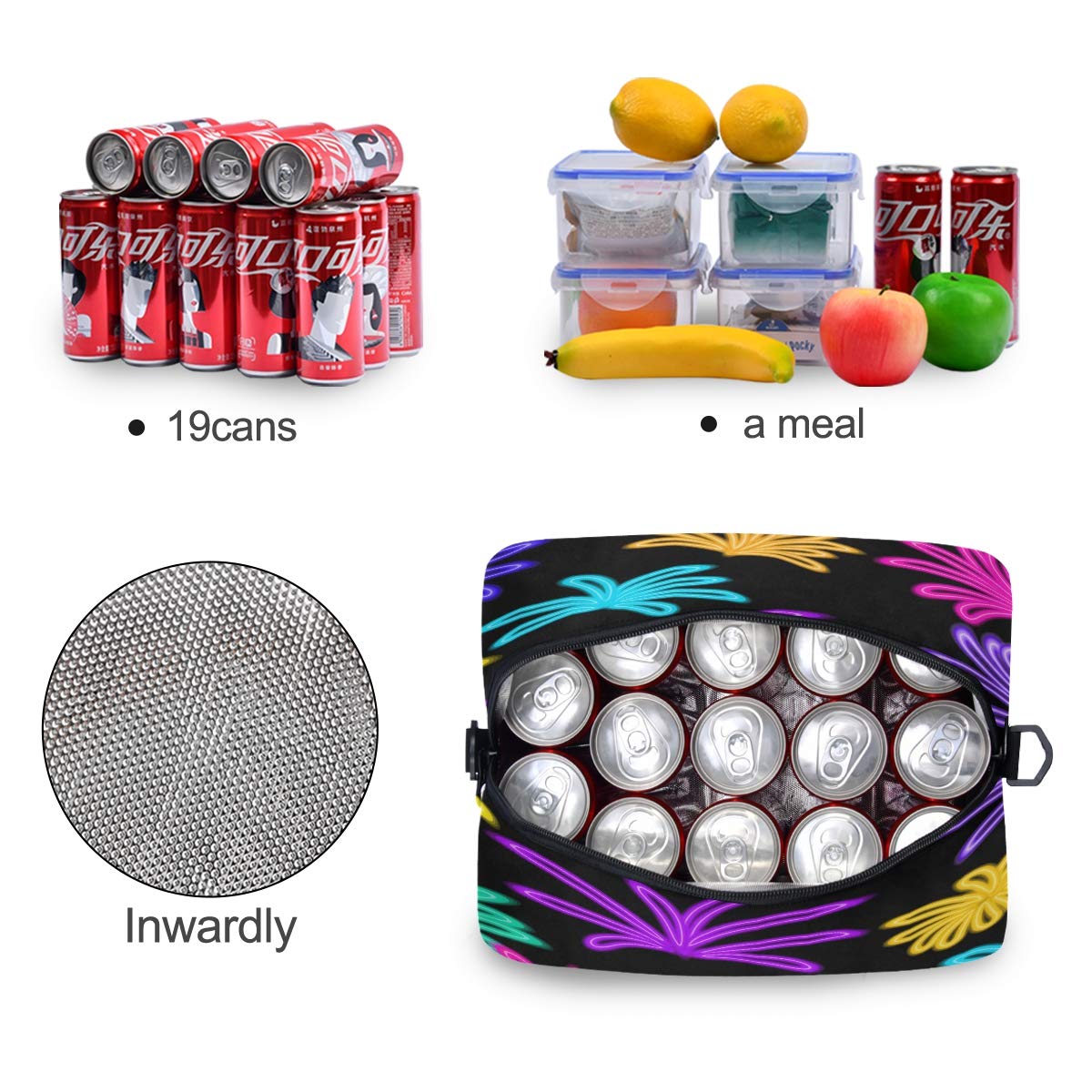 SUABO Insulated Lunch Cooler Bag for Women & Men - Leakproof Reusable Lunch Box for Work, School, Picnic & Travel - BPA Free Thermal Lunch Tote with Decorative Elements