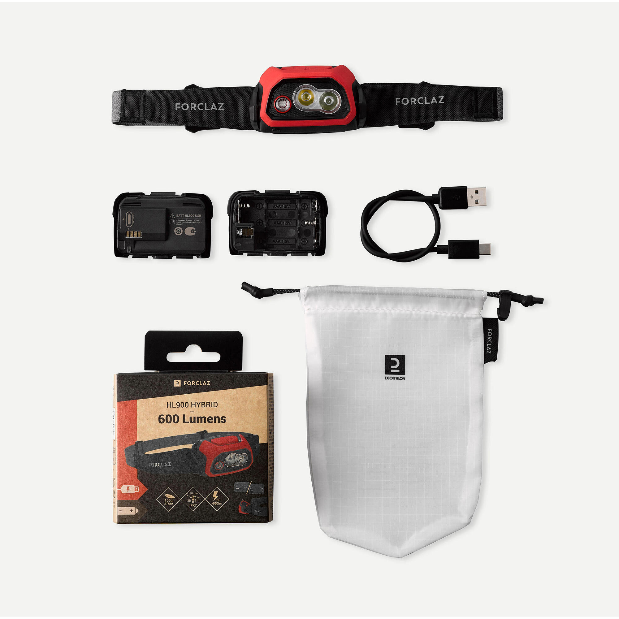 Simond Forclaz HL900 USB V3 600 Lumen Rechargeable Headlamp - Bright LED Head Torch for Camping, Hiking, Running & Outdoor Adventures