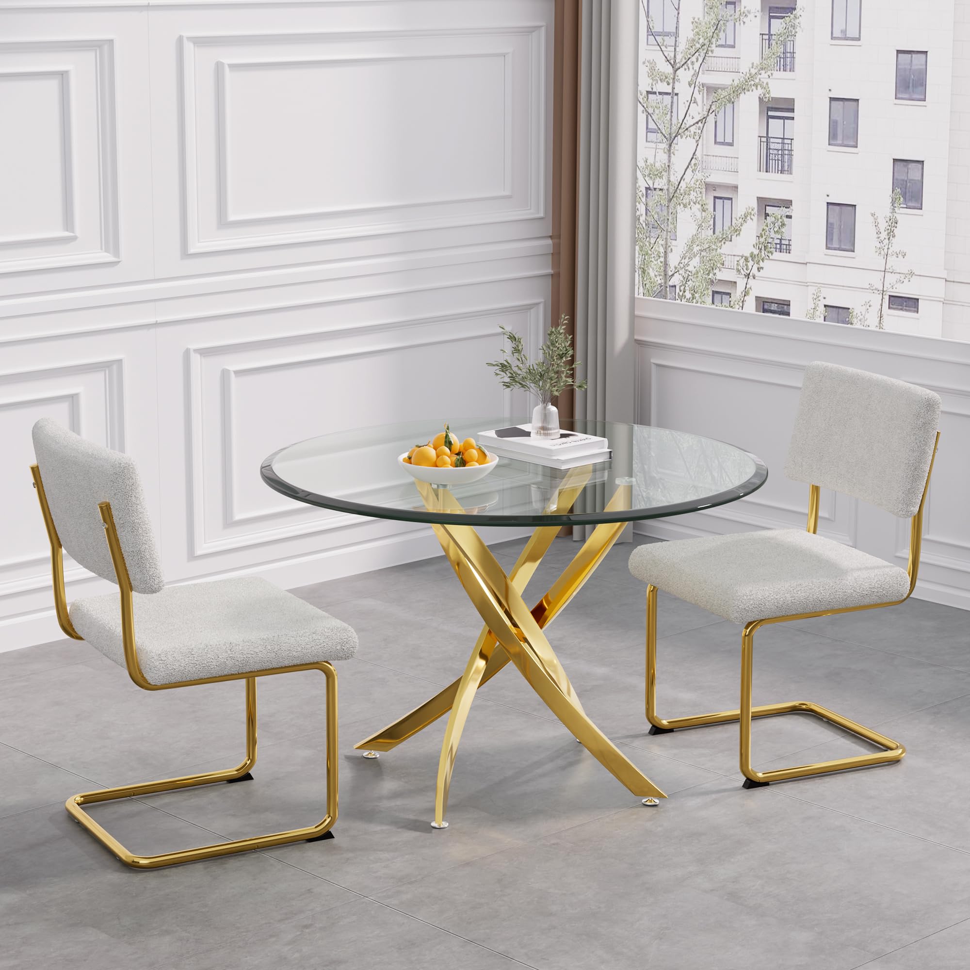 Modern Round Glass Dining Table with Tempered Glass Top & Gold Stainless Steel Base - 36 Inch Kitchen, Office, or Dining Room Table - Perfect for Small Spaces, Breakfast Nooks & Contemporary Home Decor