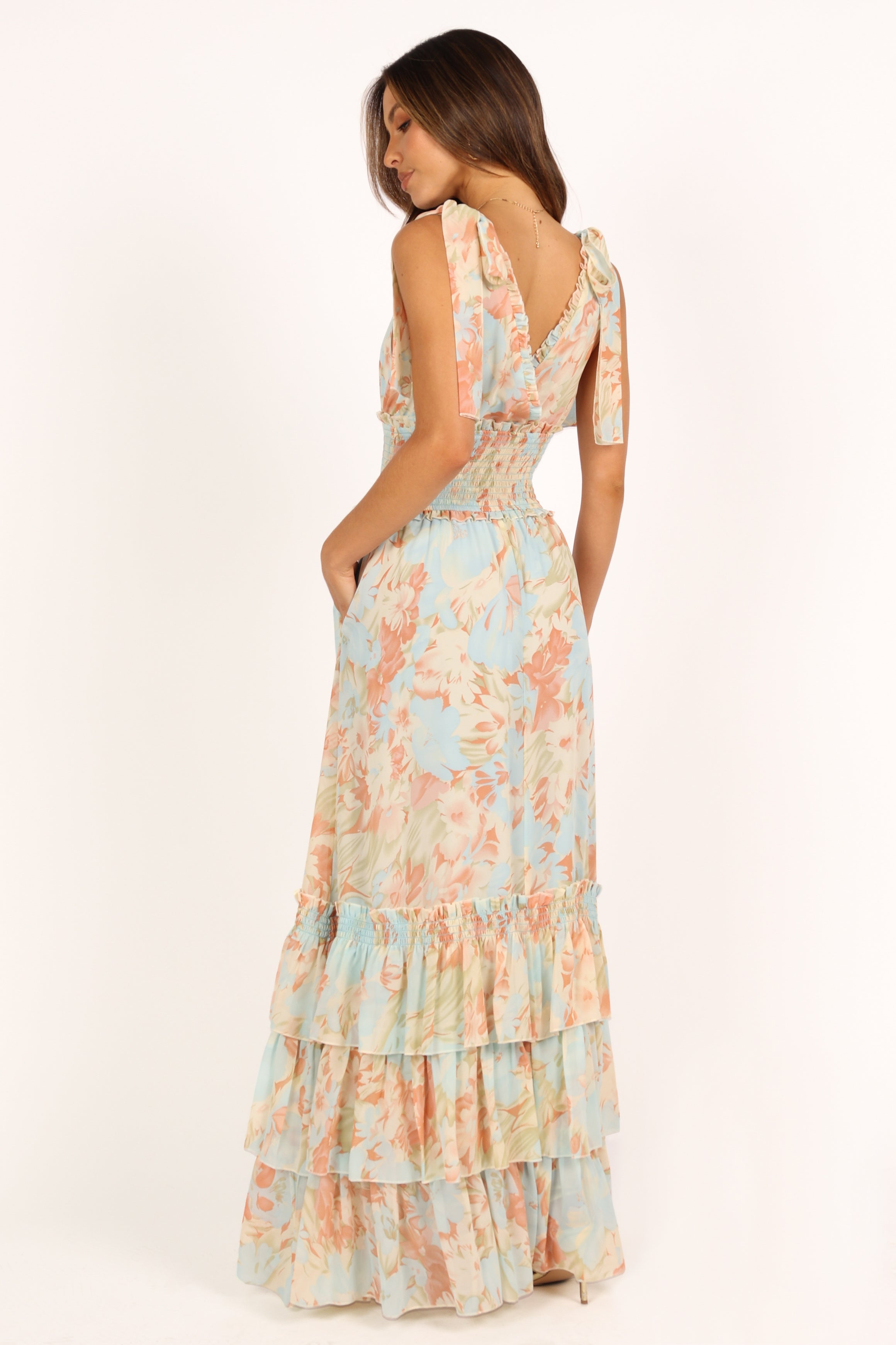 Christabel Women's Blue Floral Tiered Maxi Dress - Elegant Summer Beach Dress for Vacation, Wedding & Casual Wear