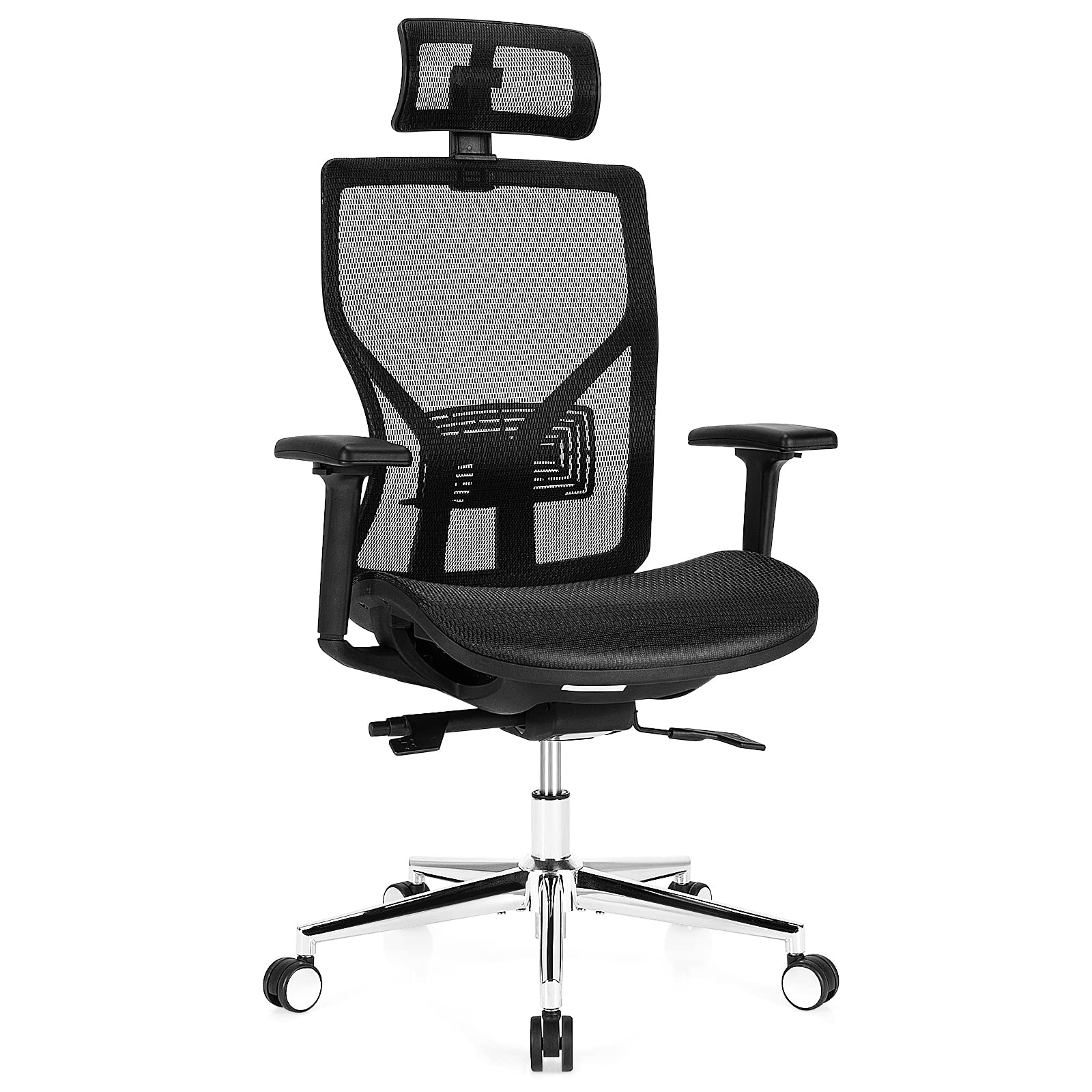 Giantex Ergonomic Office Chair - High-Back Mesh Executive Chair with Adjustable Headrest, 3D Armrest & Lumbar Support - Reclining Swivel Desk Chair for Home Office, Computer Work & Gaming
