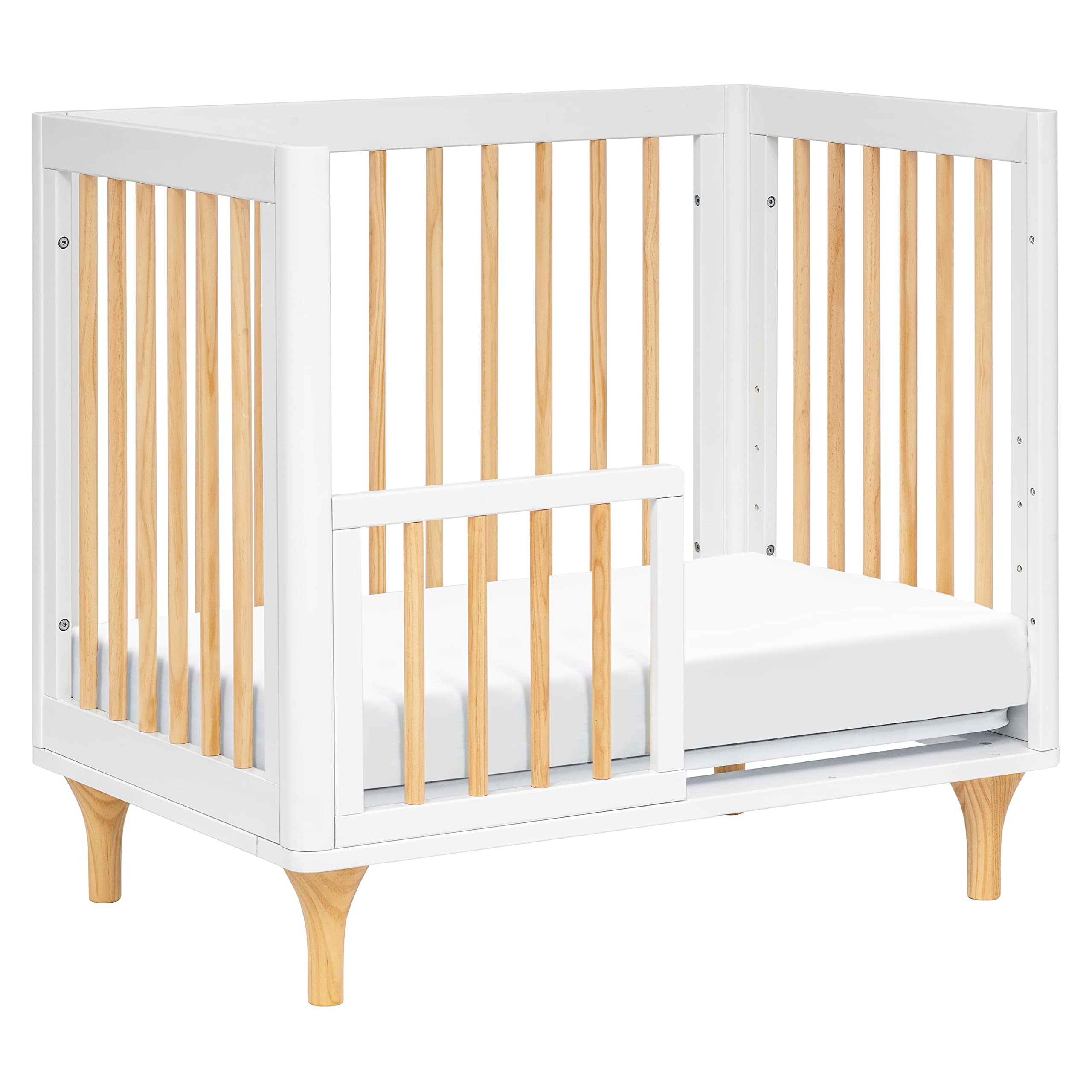 Babyletto Lolly 4-in-1 Convertible Mini Crib to Twin Bed with Toddler Conversion Kit - White & Natural - Greenguard Gold Certified - Perfect for Nursery, Small Spaces & Growing Toddlers
