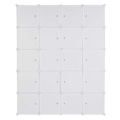 20 Cube Stackable Plastic Storage Shelves - Multifunctional Modular Closet Organizer with Hanging Rod, White Laundry Hamper | Perfect for Bedroom, Closet & Laundry Room Organization
