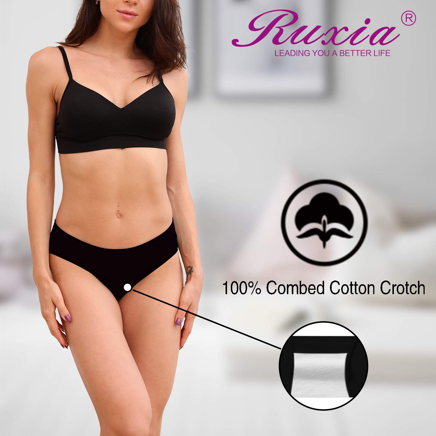R RUXIA Women's Seamless Hipster Panties - Low Rise Cheekini Bikini Underwear - Soft Stretch Comfort - 5 Pack Multi Colors - Perfect for Everyday Wear, Yoga & Lounge