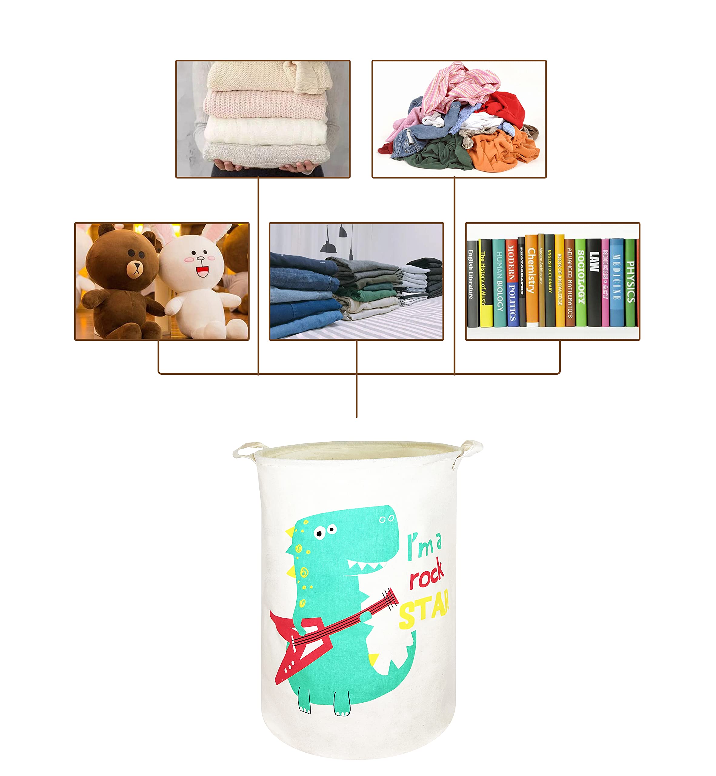 Foldable Laundry Basket - Large Waterproof Storage Bin for Home & Nursery (Dinosaur Print)