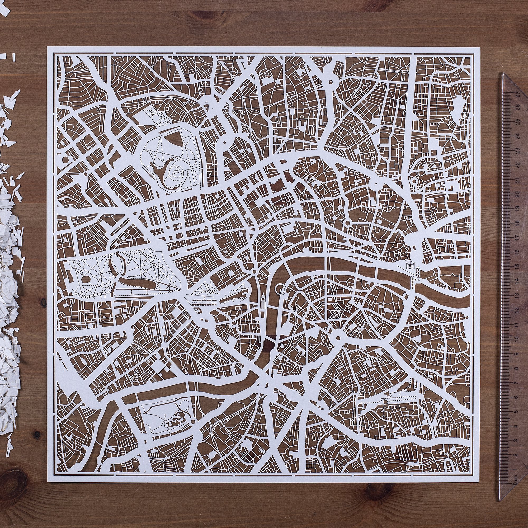 O3 Design Studio London Paper Cut Map - 12x12 Inches White Paper Art Wall Decor for Home, Office & Gifts | Unique 3D Cityscape Artwork