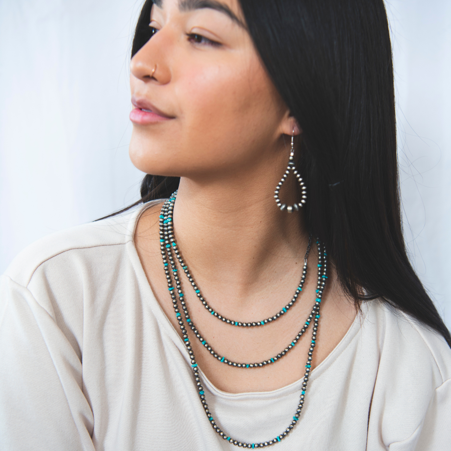 Turquoise Classic Pearls Necklace (5mm) - Desert Blossom Design | Elegant Jewelry for Women | Perfect for Weddings, Parties & Special Occasions