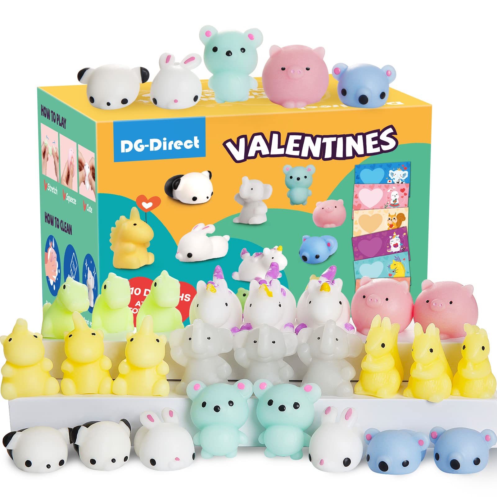 30 Pack Valentine's Day Cards with Mochi Squishy Toys - Cute Mini Stress Relief Toys for Kids, Classroom Prizes & Gift Exchange - Perfect for Valentine's Day School Parties & Friendship Gifts