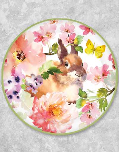 Bunny & Blossoms Dessert Plates - Set of 15 Floral Rabbit Design Ceramic Plates for Easter, Spring Parties & Afternoon Tea - Perfect for Cake, Cookies & Small Treats
