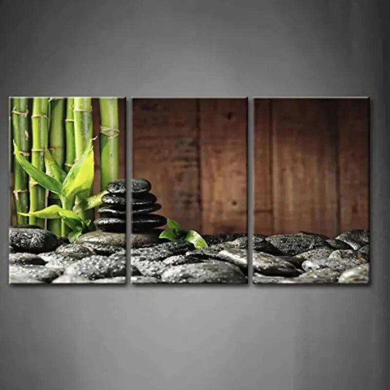 3-Piece Green Spa Wooden Background Metal Print - Ready to Hang Wall Art for Relaxing Bathroom, Bedroom & Living Room Decor