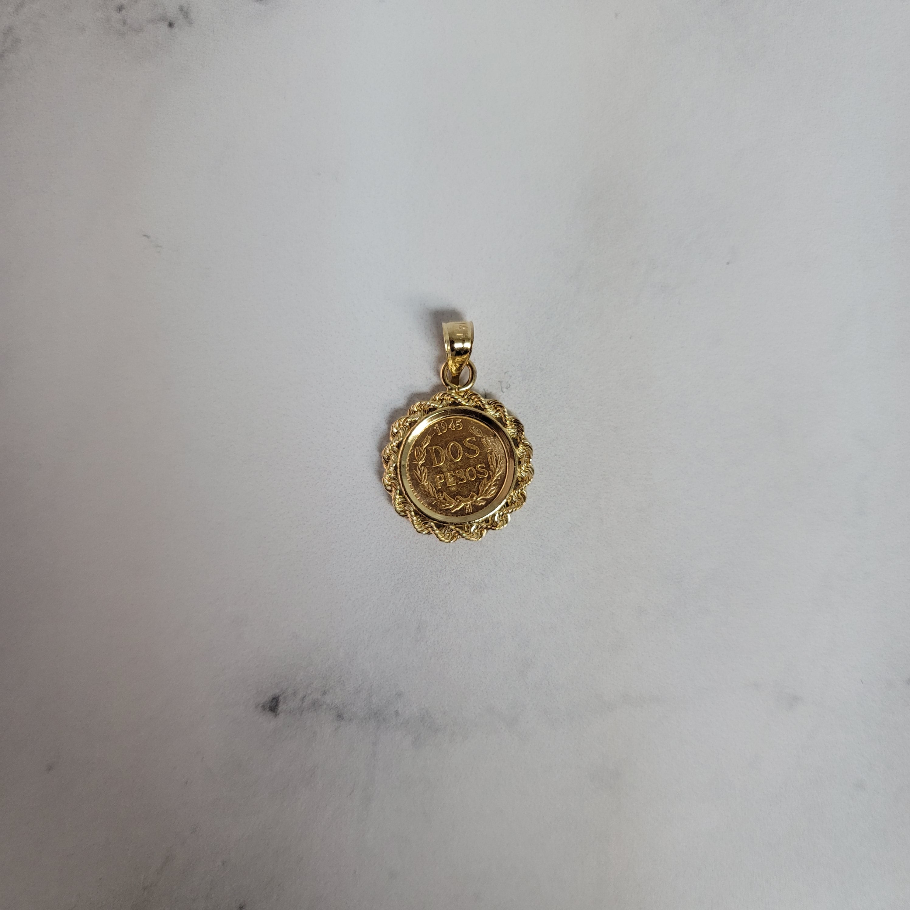 Authentic Dos Pesos Coin Necklace with Rope Bezel - Perfect for Layering & Everyday Jewelry | Vintage Mexican Coin Pendant for Women & Men
