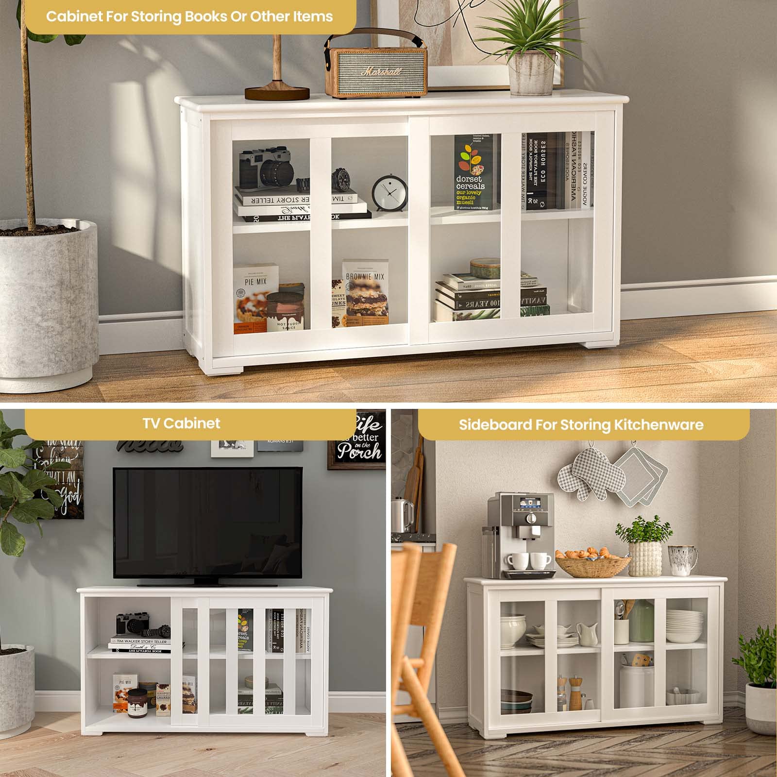 NAFORT Modern Sideboard Buffet Cabinet with Adjustable Shelf & Sliding Glass Doors - Stackable Storage Organizer for Kitchen, Dining Room, Entryway | Perfect for Home Decor & Entertaining Guests
