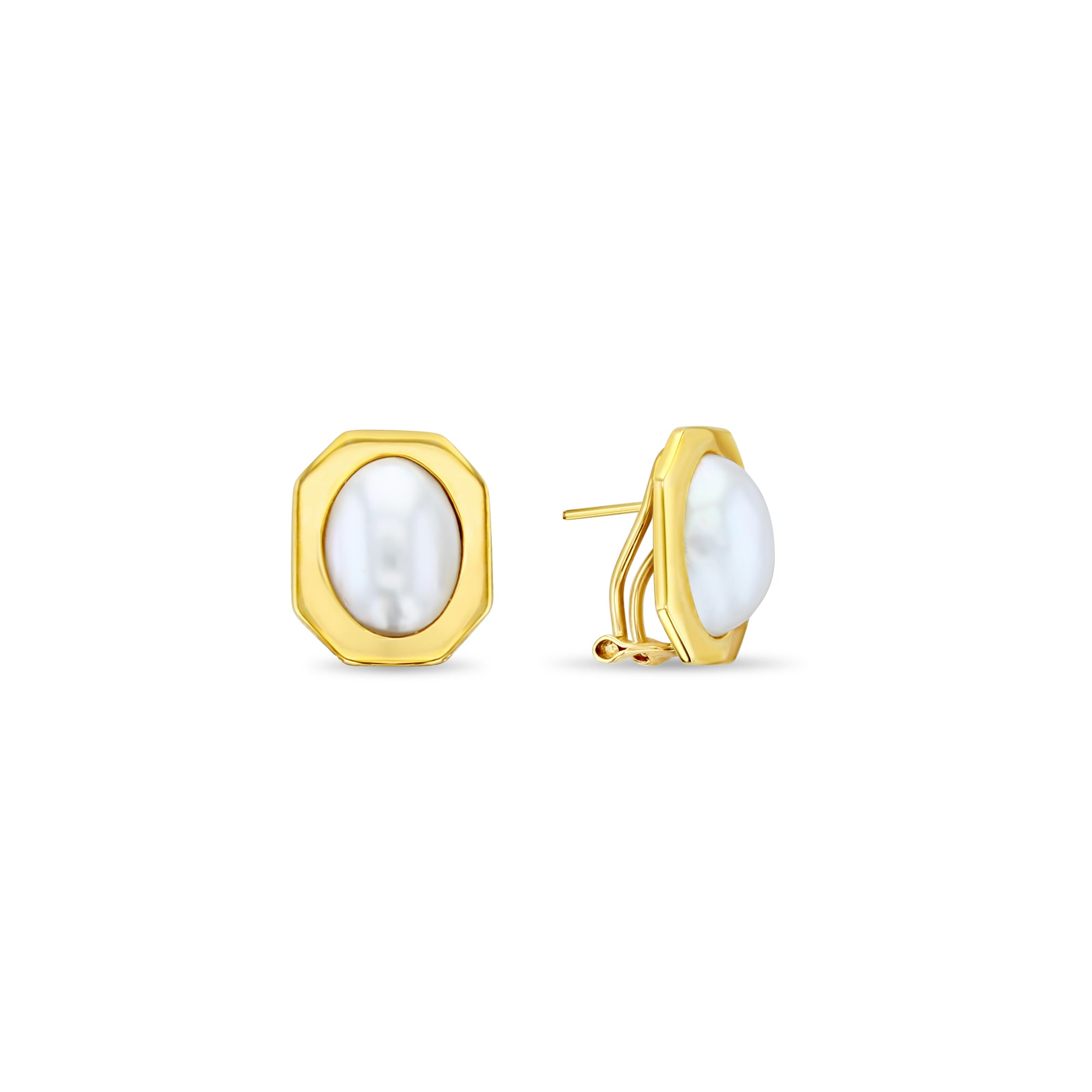 Elegant Oval Mabe Pearl Earrings with Polished Octagon Bezel - Perfect for Weddings, Parties & Formal Occasions