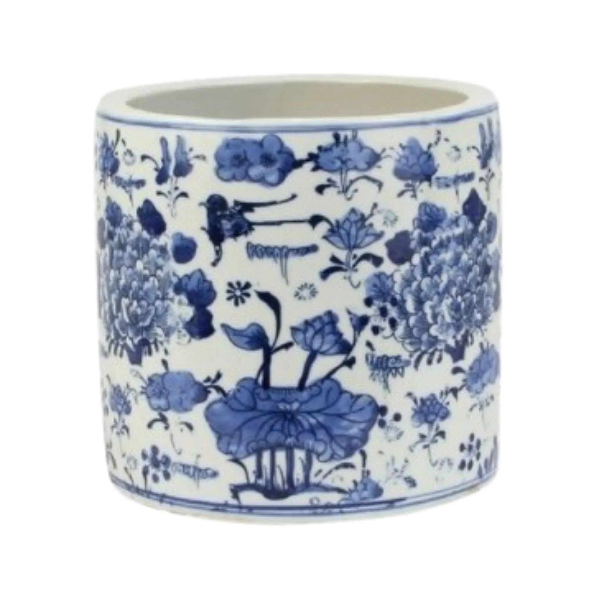 Blue and White Porcelain Orchid Pot with Swallow Flower Design - Elegant Decorative Planter for Home, Office, and Garden Decor