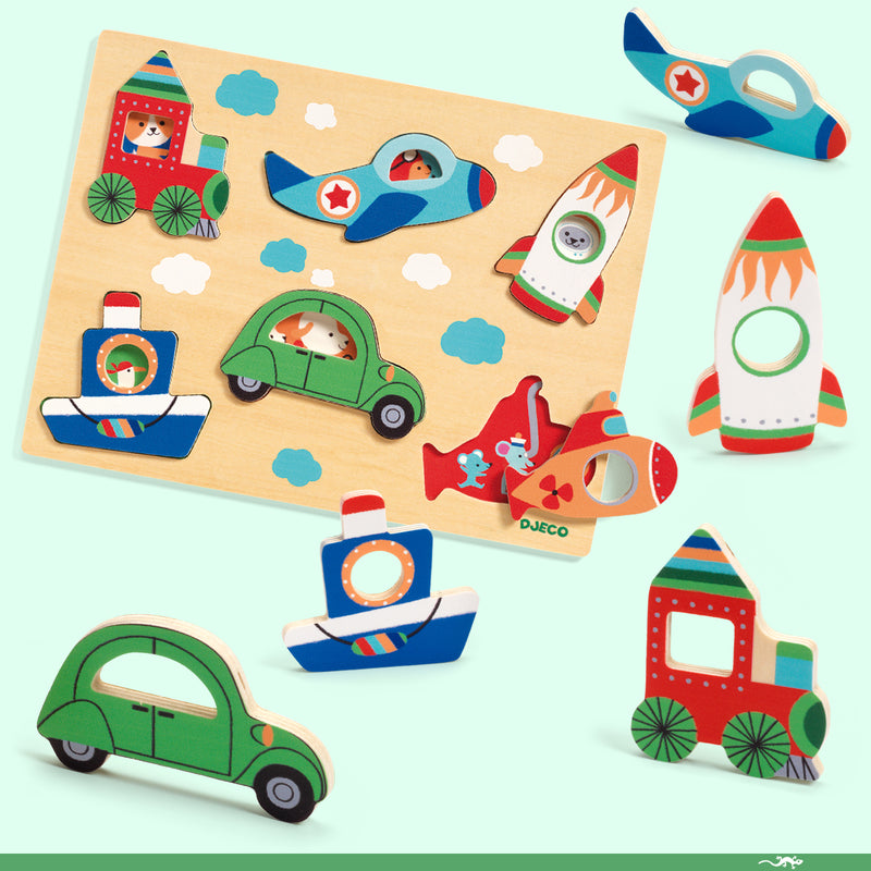 Djeco Coucou Vroum Wooden Toddler Puzzle - Educational Animal Shape Matching Game for Kids Ages 2-4 | Perfect for Early Learning & Montessori Playtime