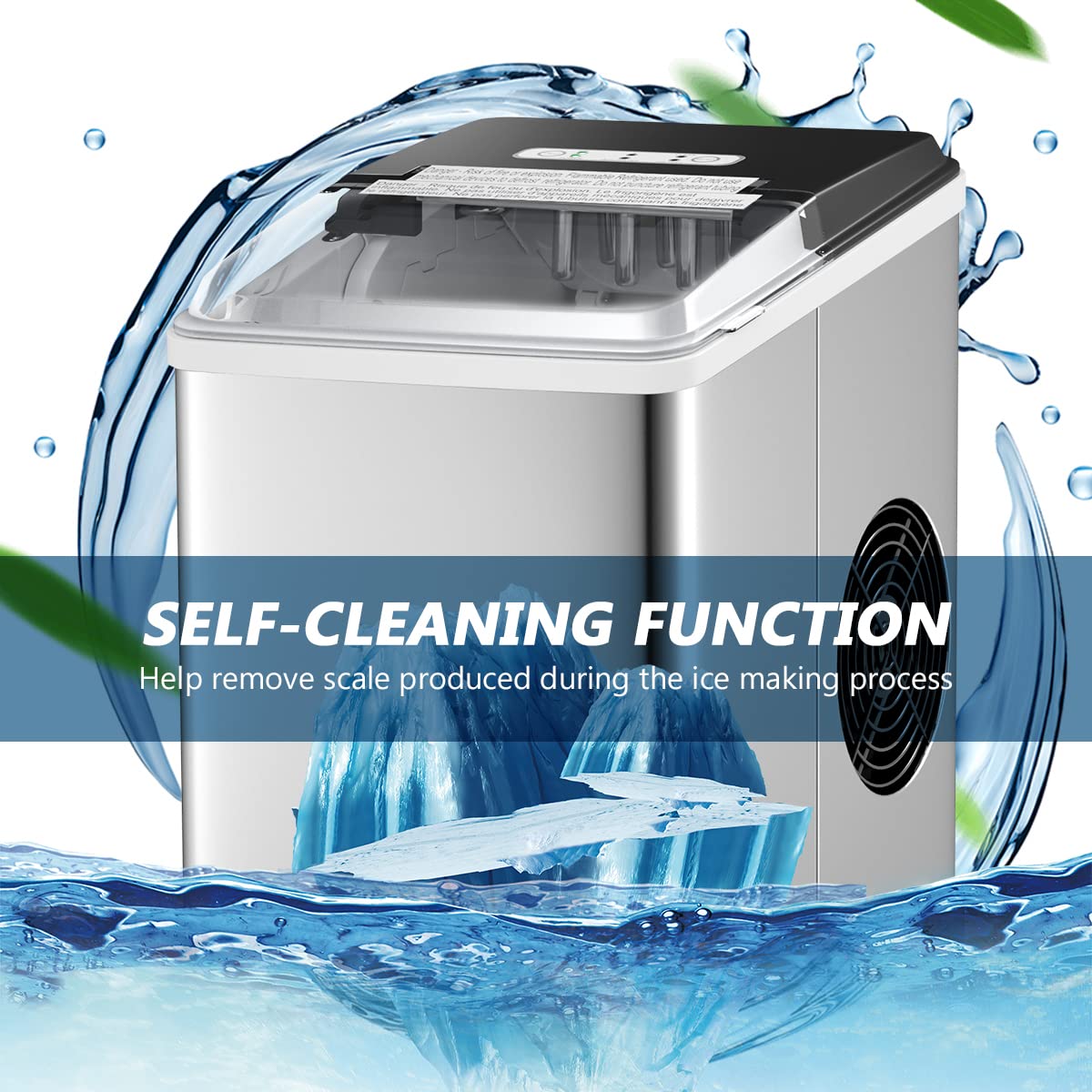 SIMOE Countertop Ice Maker Machine - 26.5 LBS/24H, 9 Cubes in 6 Mins, Self-Cleaning, 304 Stainless Steel, LED Display - Perfect for Home, Office, RV, and Outdoor Parties