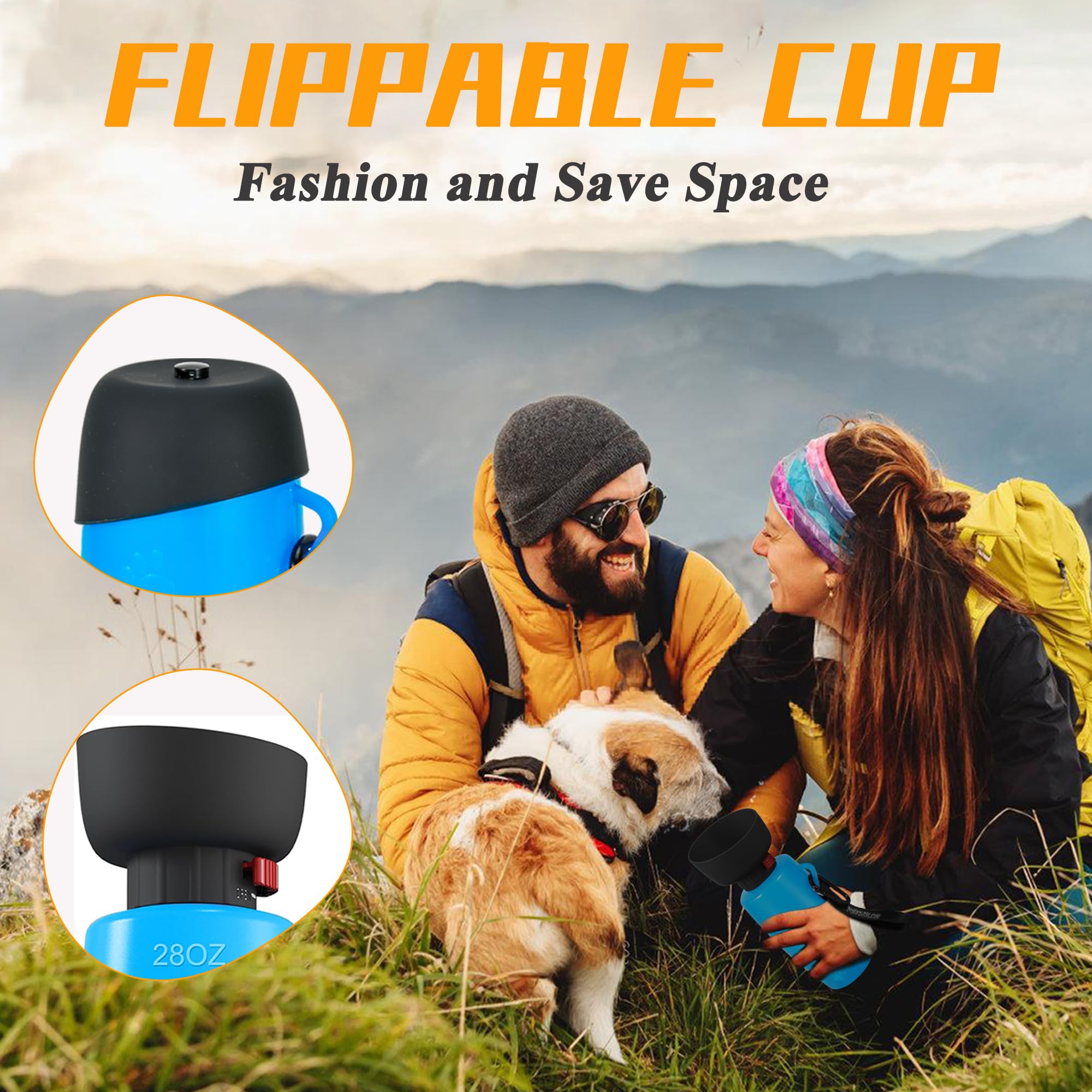 28oz Leak Proof Dog Water Bottle with Bowl - Portable Pet Water Dispenser for Travel, Hiking & Outdoor Use