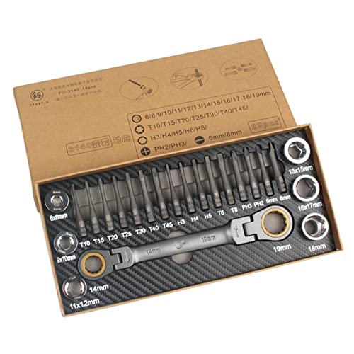 Professional 32-Piece Ratcheting Socket Wrench Set - Metric & SAE with Adapter & Screwdriver - Perfect for Automotive Repair, DIY Projects & Garden Tool Maintenance