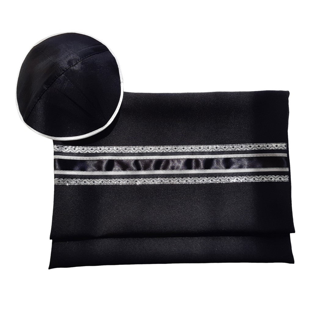Premium Black Tallit for Men - Elegant Bar Mitzvah Prayer Shawl Set with Tzitzit | Perfect for Jewish Religious Ceremonies & Synagogue Worship