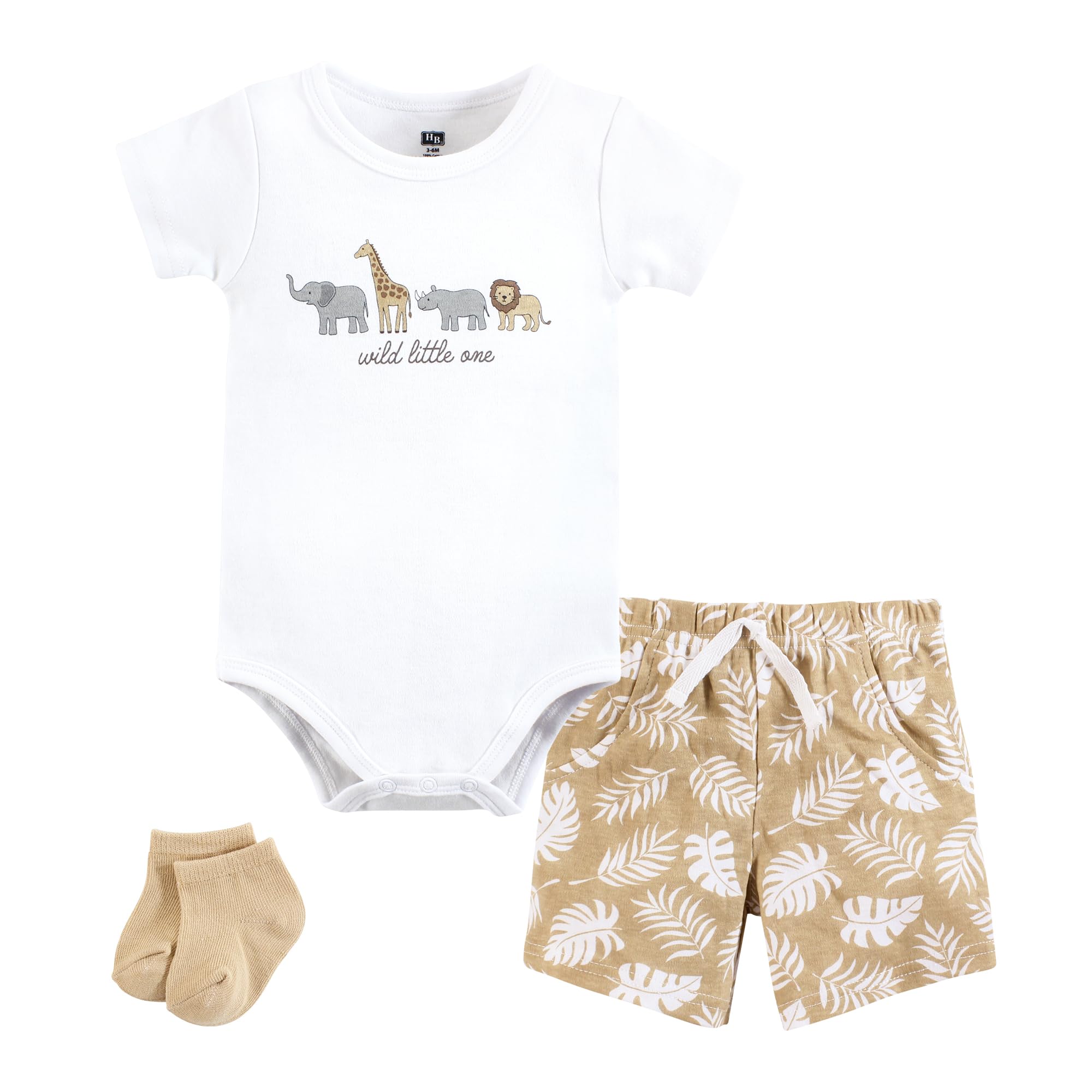 Hudson Baby Unisex Baby Bodysuit, Short Sleeve Romper & Socks Set - Wild Little One Print - 12-18 Months - Soft Cotton Outfit for Playtime, Daycare & Photo Shoots