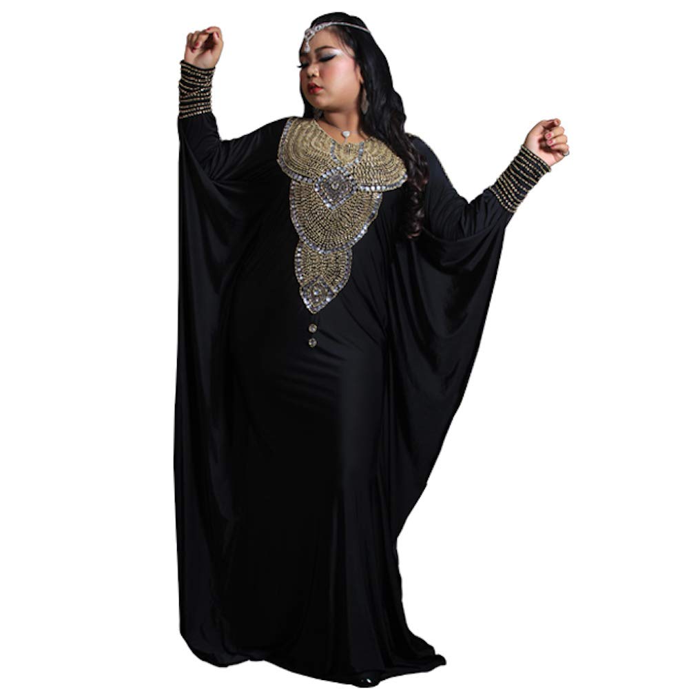 Glambition Kaftan Couture - Allena Fitted Batwing 04 Handbeaded Kaftan Dress Abaya - XXX-Large Black - Dubai Moroccan African Style Fashion - Perfect for Weddings, Parties & Special Occasions