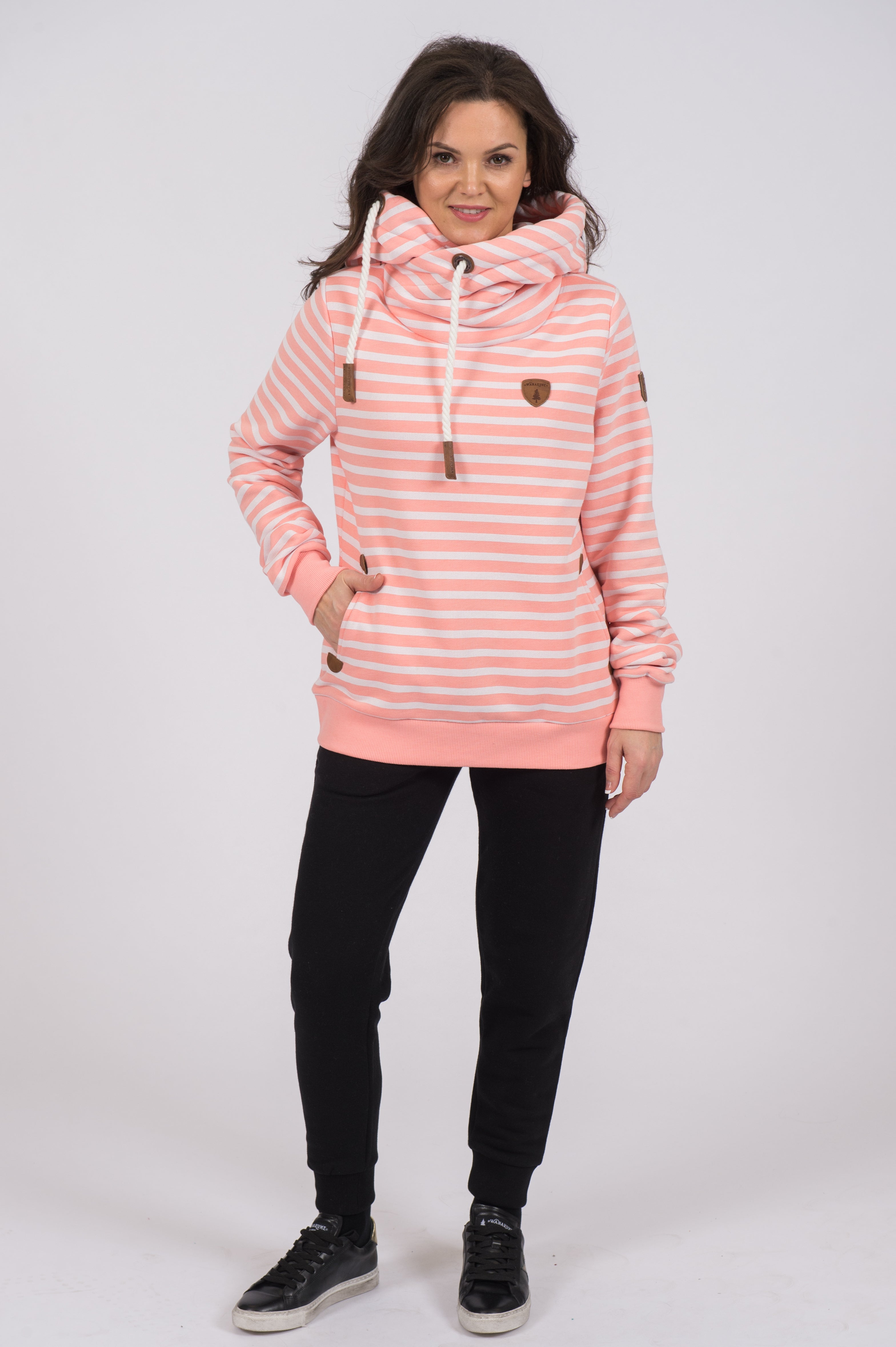 Artemis Printed Peach Stripe Hoodie for Women - Soft Cotton Pullover Sweatshirt with Stylish Striped Design | Perfect for Casual Wear, Lounge & Street Fashion