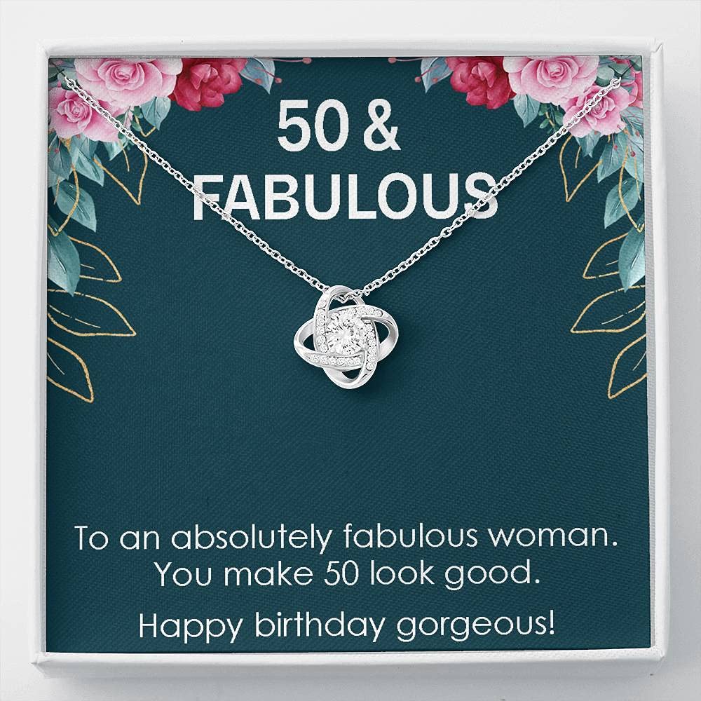 50th Birthday Gift for Women - Turning 50 & Fabulous Love Knot Necklace - Elegant Jewelry Gift for Wife, Mom, or Sister - Perfect for Birthday Celebrations, Anniversaries & Special Occasions