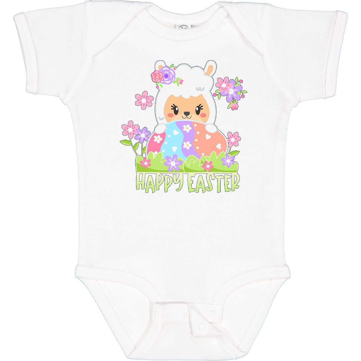 Inktastic Happy Easter Llama with Spring Flowers & Egg Baby Bodysuit - Cute Easter Outfit for Infants & Toddlers - Perfect for Easter Photos, Egg Hunts & Spring Celebrations
