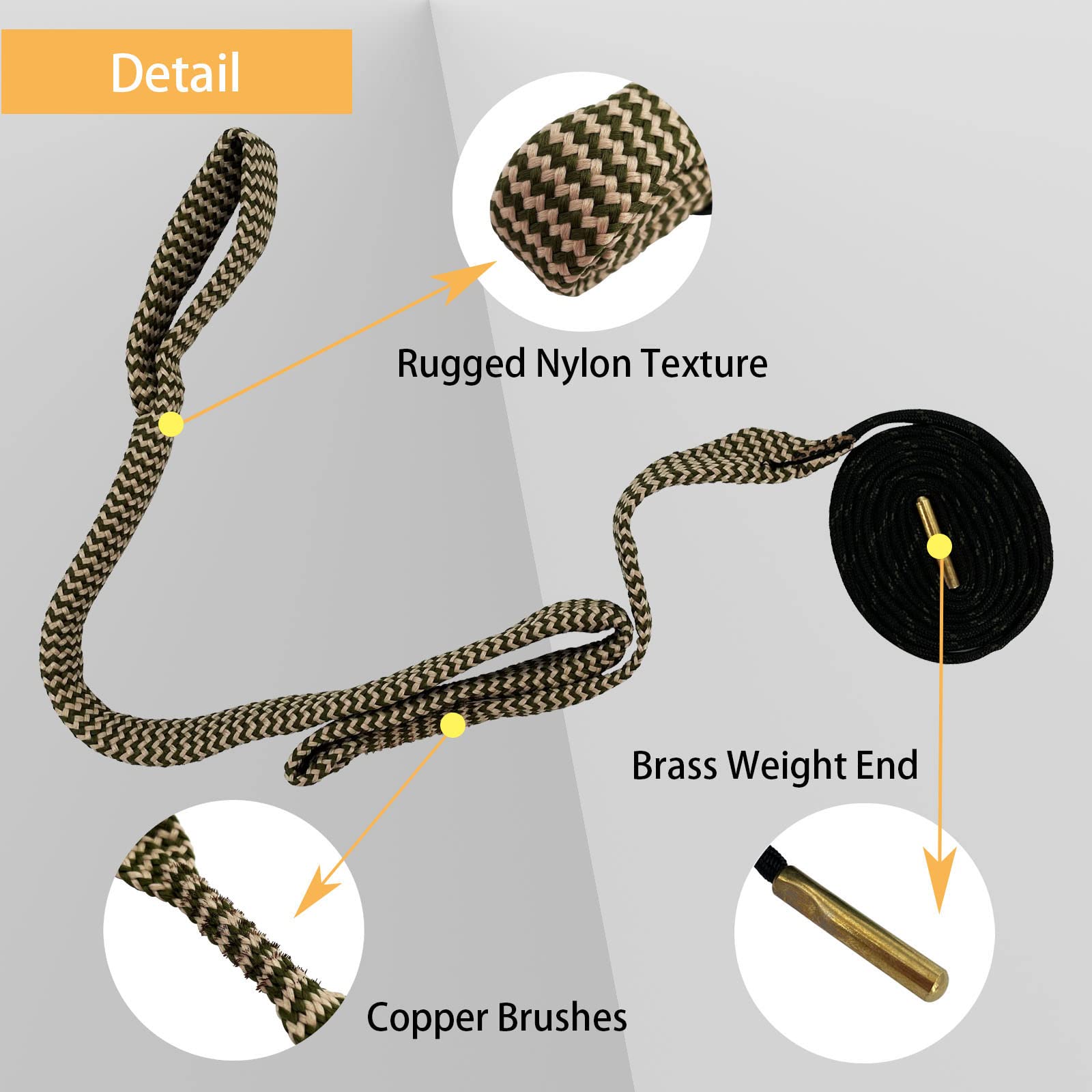 2 Pack Gun Cleaning Snake - Rifle Bore Cleaning Rope for Pistol, Handgun, Shotgun - Fits .22, .223, 5.56mm, .380, 9mm, 12GA, .308, .357, .44, .45 Caliber - Perfect for Range Day, Hunting & Firearm Maintenance