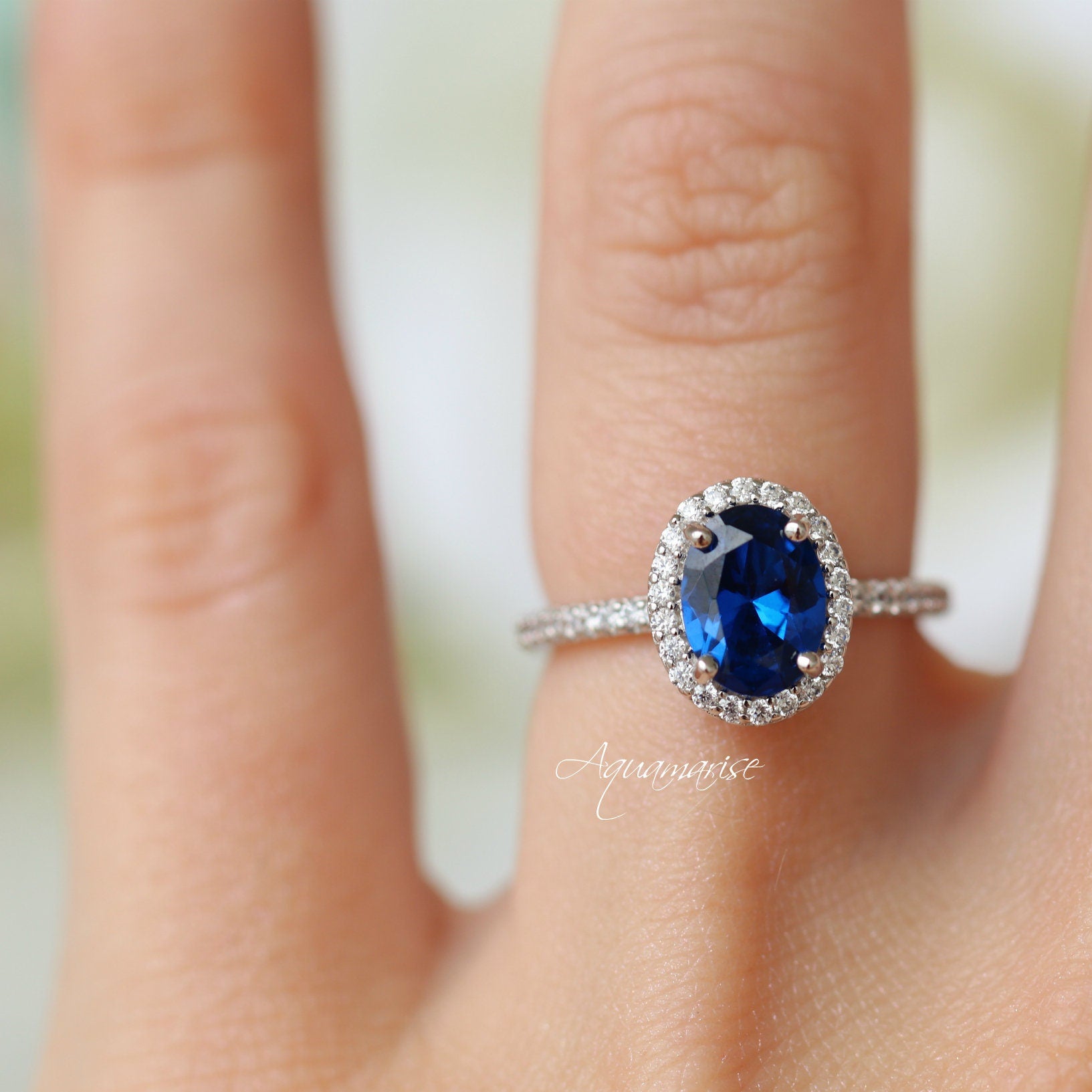 14K White Gold Iris Oval Blue Sapphire Engagement Ring – Perfect for Proposals, Anniversaries & Special Occasions