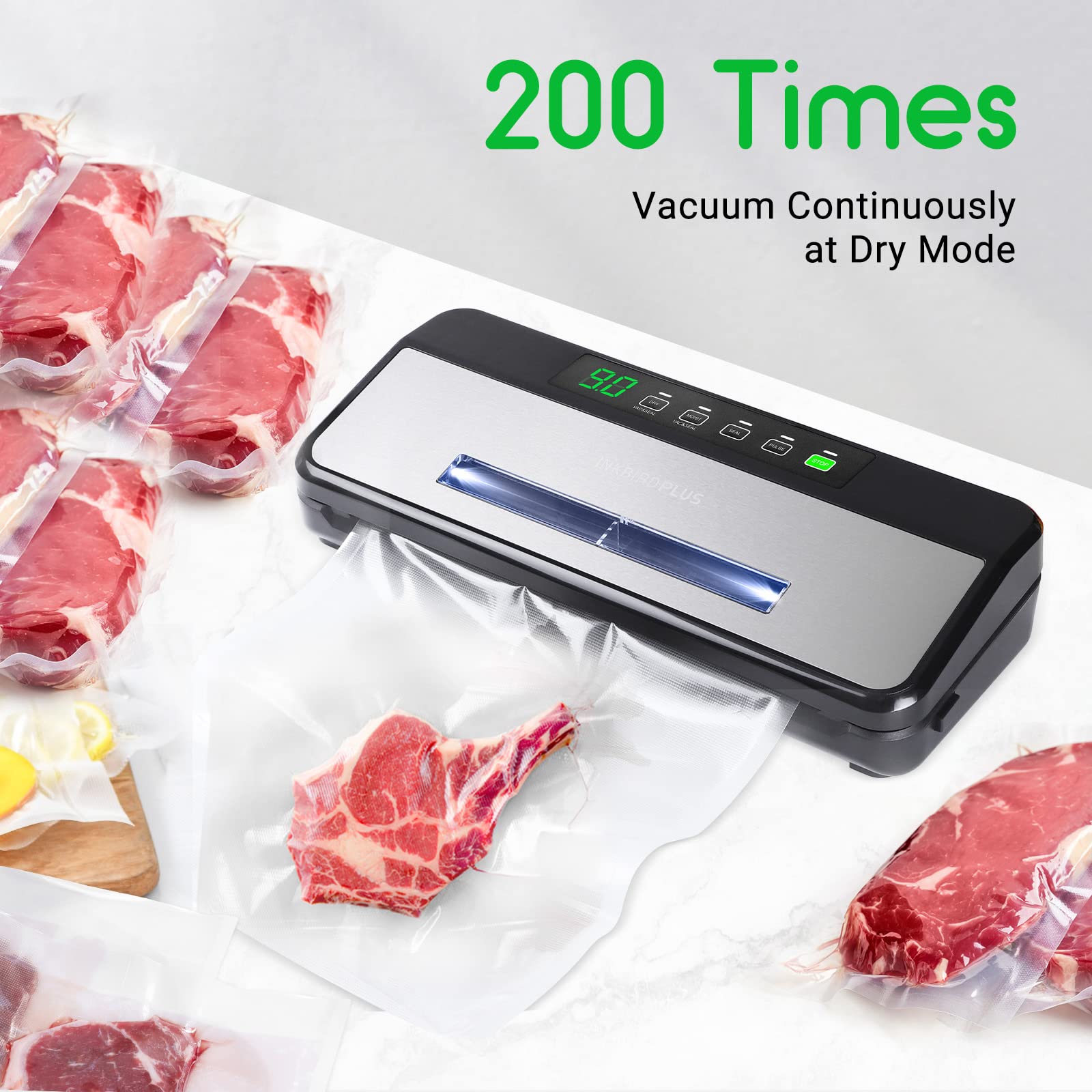 INKBIRD Compact Food Vacuum Sealer Machine with Sealing Countdown & Viewing Lid - 20Ft Roll Storage, Dry & Moist Modes, Includes Cutter, 1 Bag Roll & 5 Pre-cut Bags for Fresh Food Preservation - Perfect for Meal Prep, Sous Vide, Freezing & Long-Term Food Storage