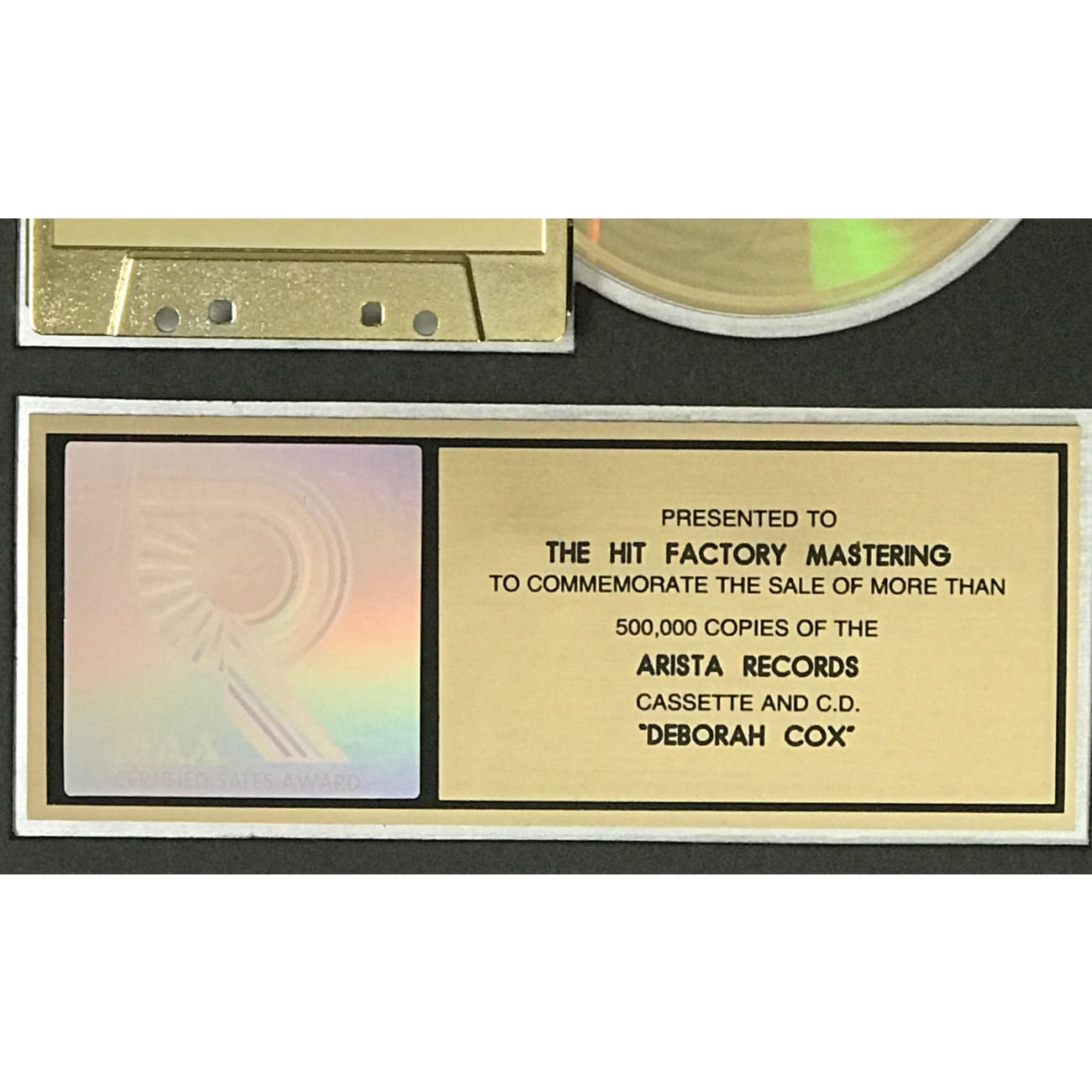 Deborah Cox Debut RIAA Gold Album Award - Certified Music Collectible for Fans & Memorabilia Enthusiasts - Perfect for Display in Home, Office, or Music Studio