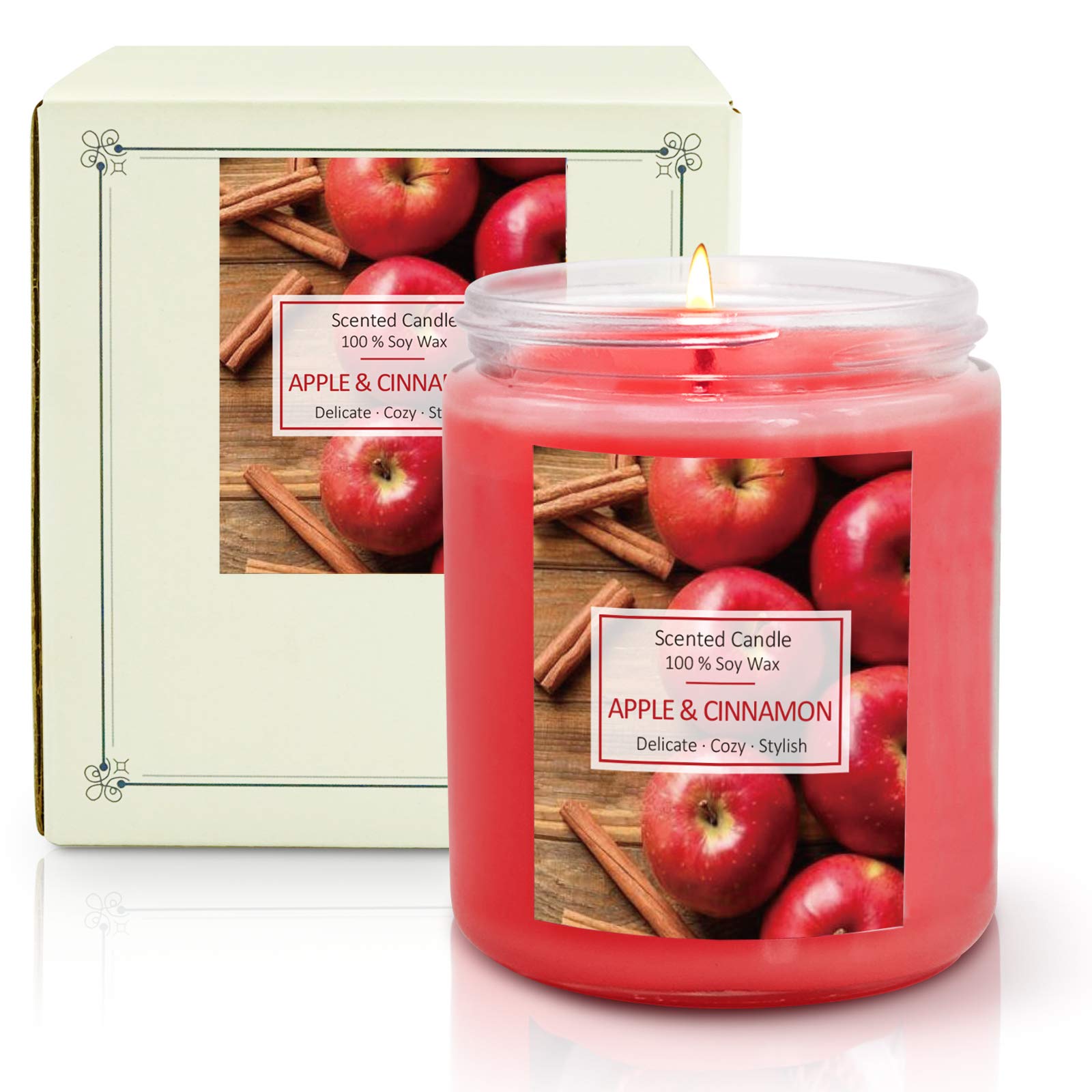 Apple Cinnamon Scented Candle - 7oz Natural Soy Wax Aromatherapy Candle Gift Set for Mother's Day, Halloween & Christmas - Home Decor, Relaxation & Holiday Gifting