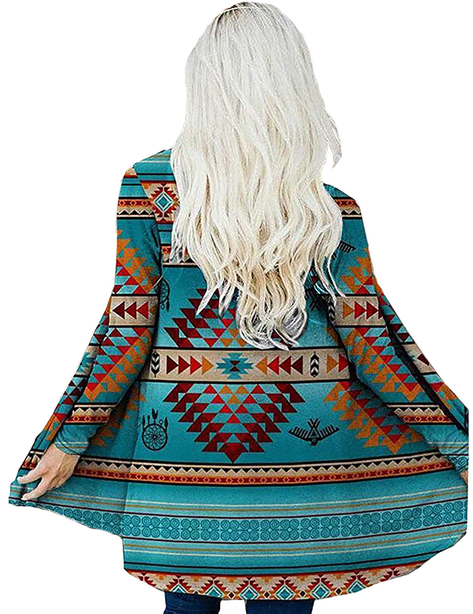 Women's Western Ethnic Aztec Long Cardigans - Retro Long Sleeve Open Front Loose Knit Sweater | Perfect for Casual Outfits, Boho Style & Fall Layering
