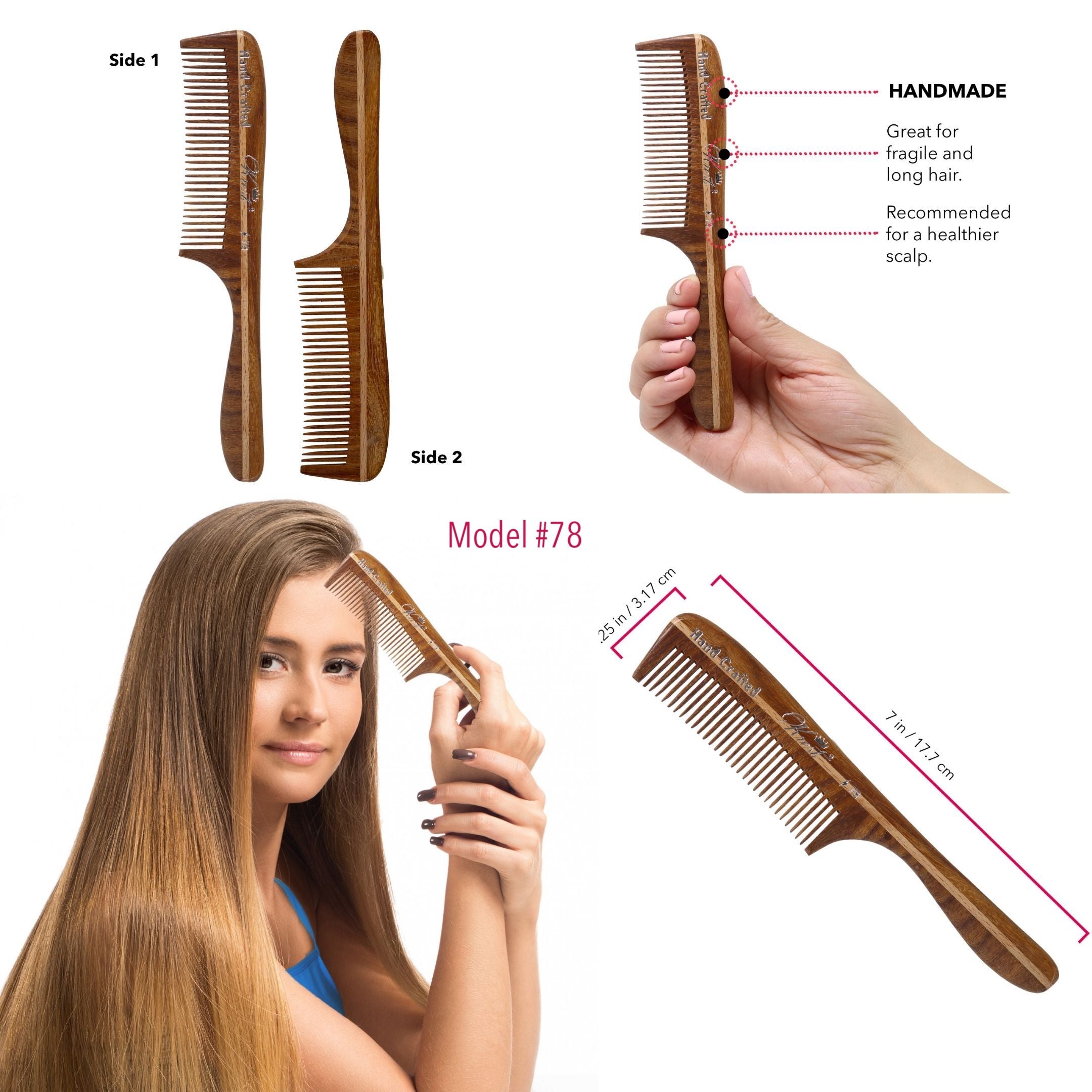 Handmade Krest Wooden Hair Comb for Men & Women - Natural Detangling & Scalp Massage - Perfect for Daily Hair Care, Travel, and Gifts
