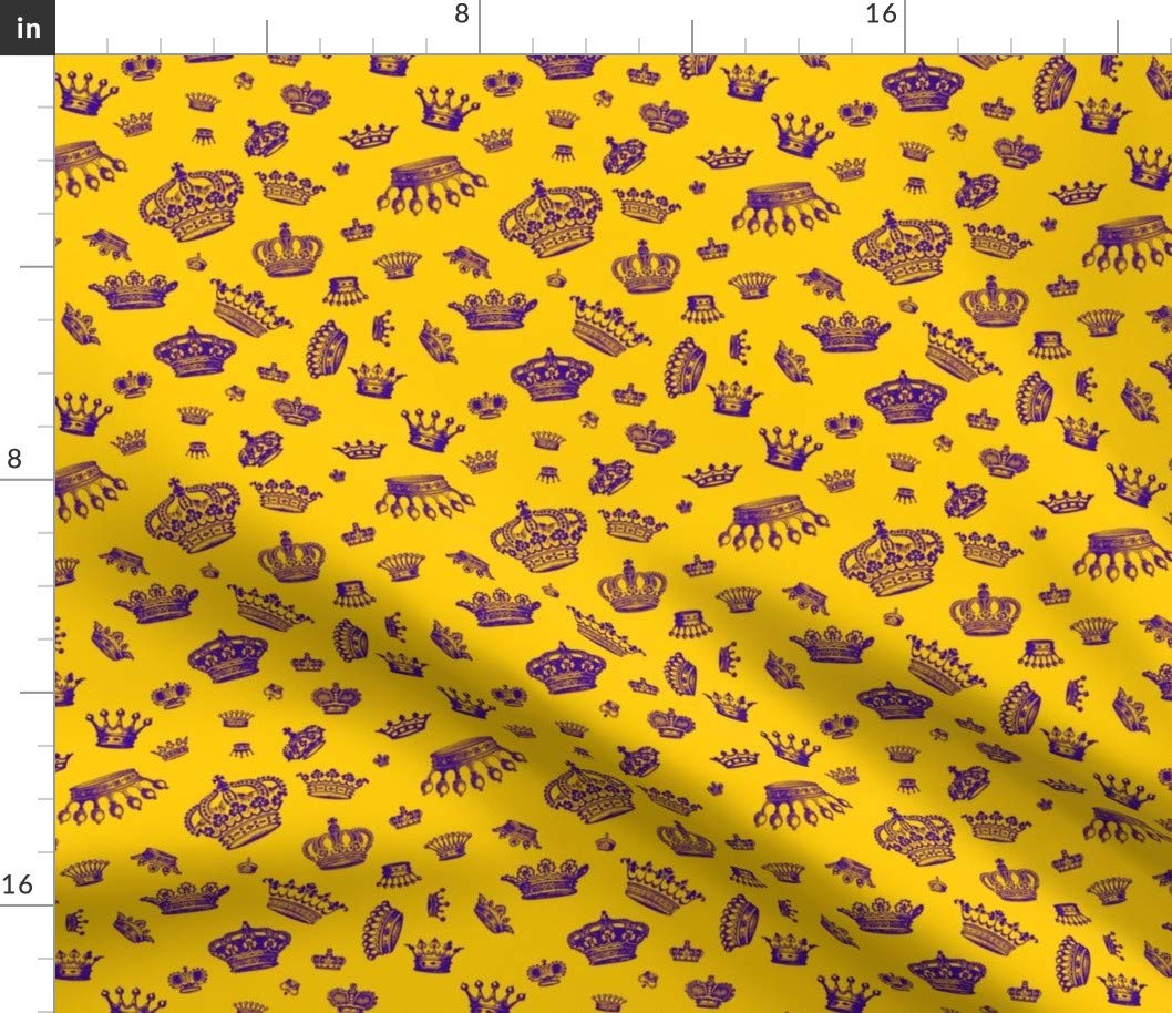 Royal Crowns Purple Golden Yellow King Royalty Mardi Gras Printed Cotton Fabric by The Yard - Premium Petal Signature Cotton for Sewing, Quilting, Apparel & Home Decor | Perfect for Costumes, Throw Pillows & Table Runners