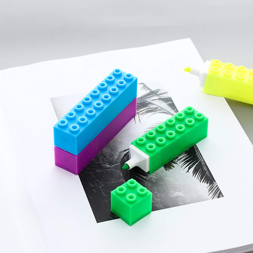 BOLLAER Building Block Highlighter Set - 6 Pack Square Shaped Puzzle Markers with Large Ink Capacity - Perfect for Office, School, Study Notes & Creative Coloring