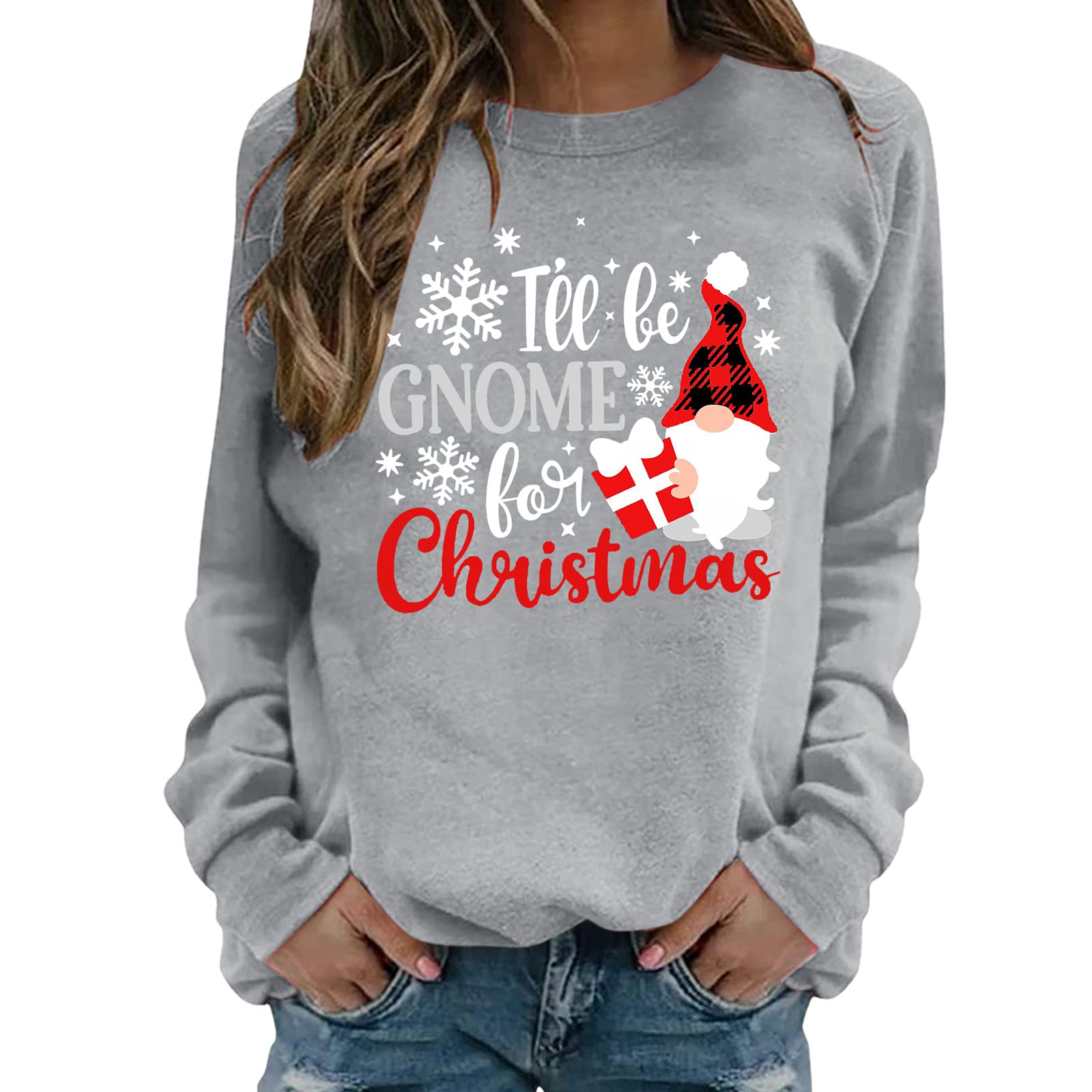 Women's Christmas Tops - Cute Printed Long Sleeve T-Shirts & Casual Crewneck Sweatshirt - Loose Comfy Pullover for Holiday Parties, Family Gatherings & Winter Outfits
